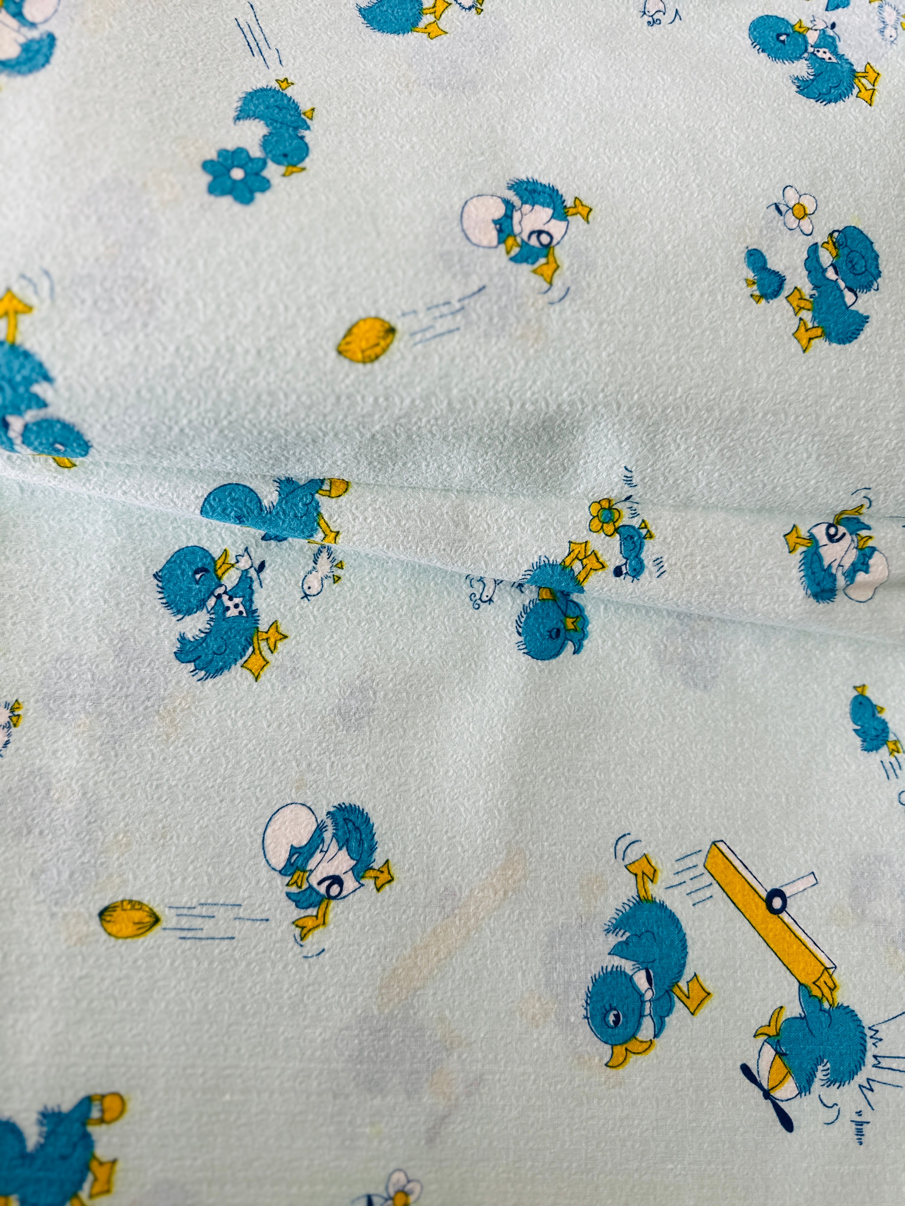 240cms Vintage Light Blue Fabric BIRDS