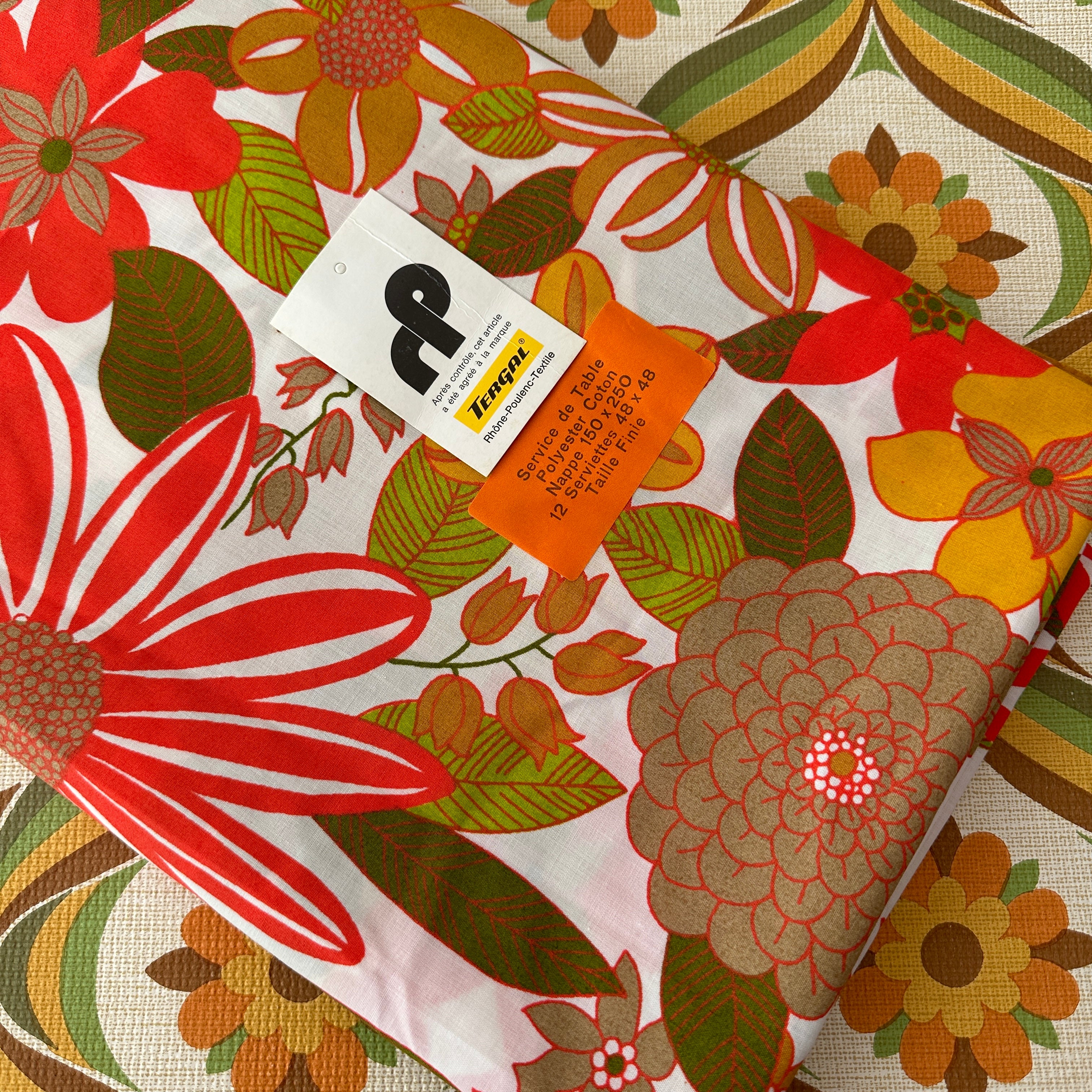 Vintage Bright Cotton Table Cloth HUGE Unused TAGS