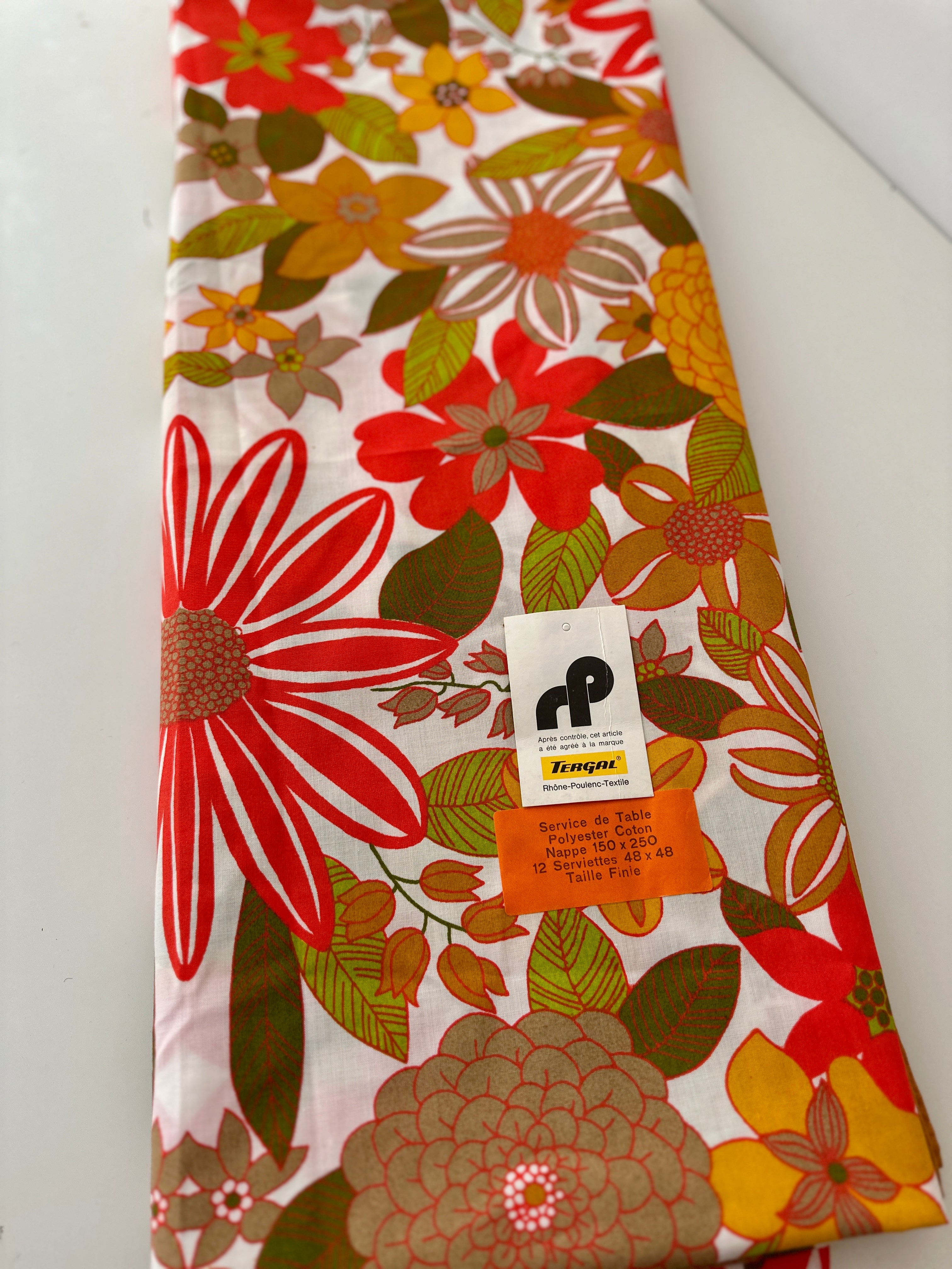 Vintage Bright Cotton Table Cloth HUGE Unused TAGS