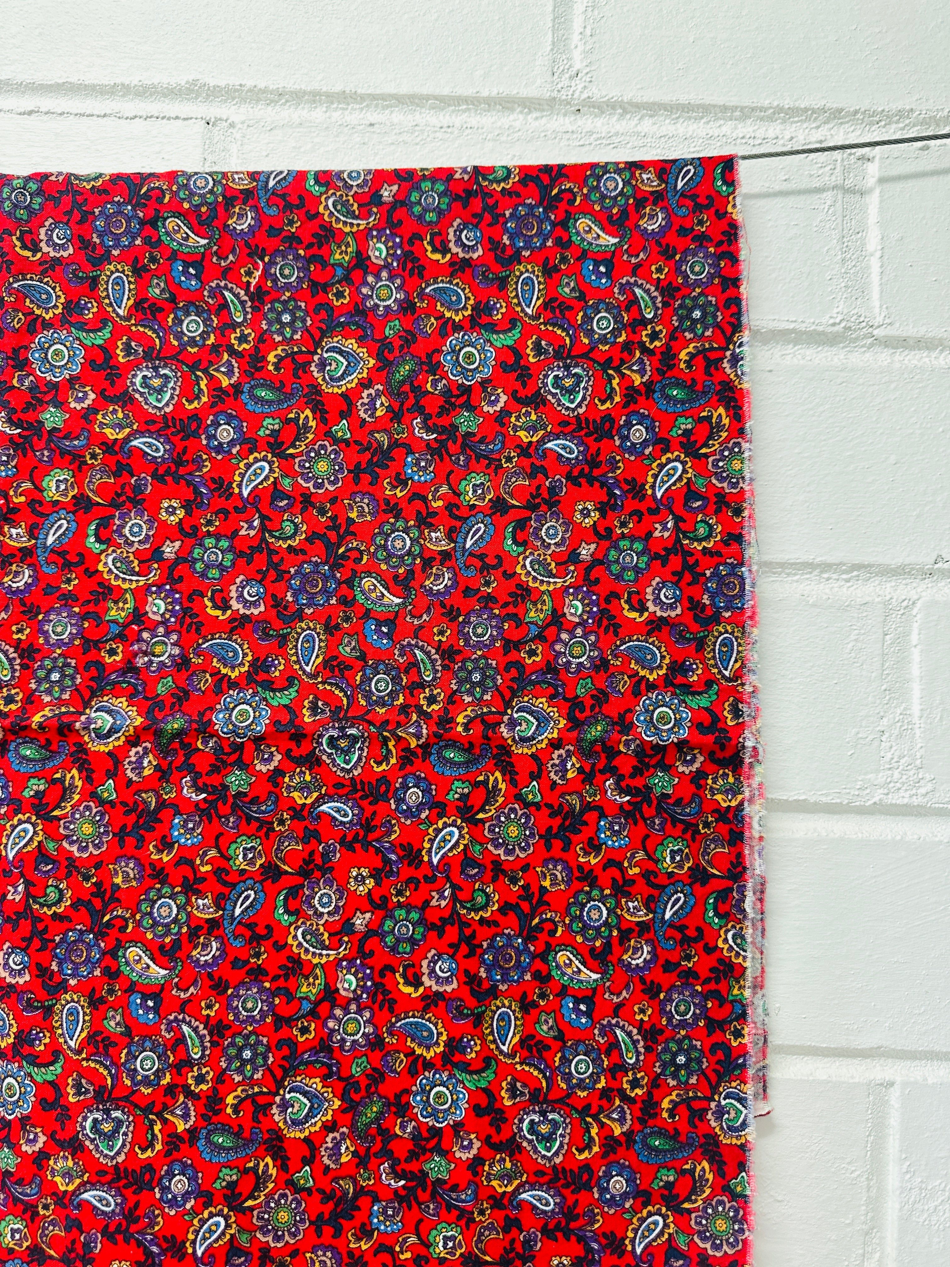100cms Vintage Red Paisley Fabric Remnant Cotton