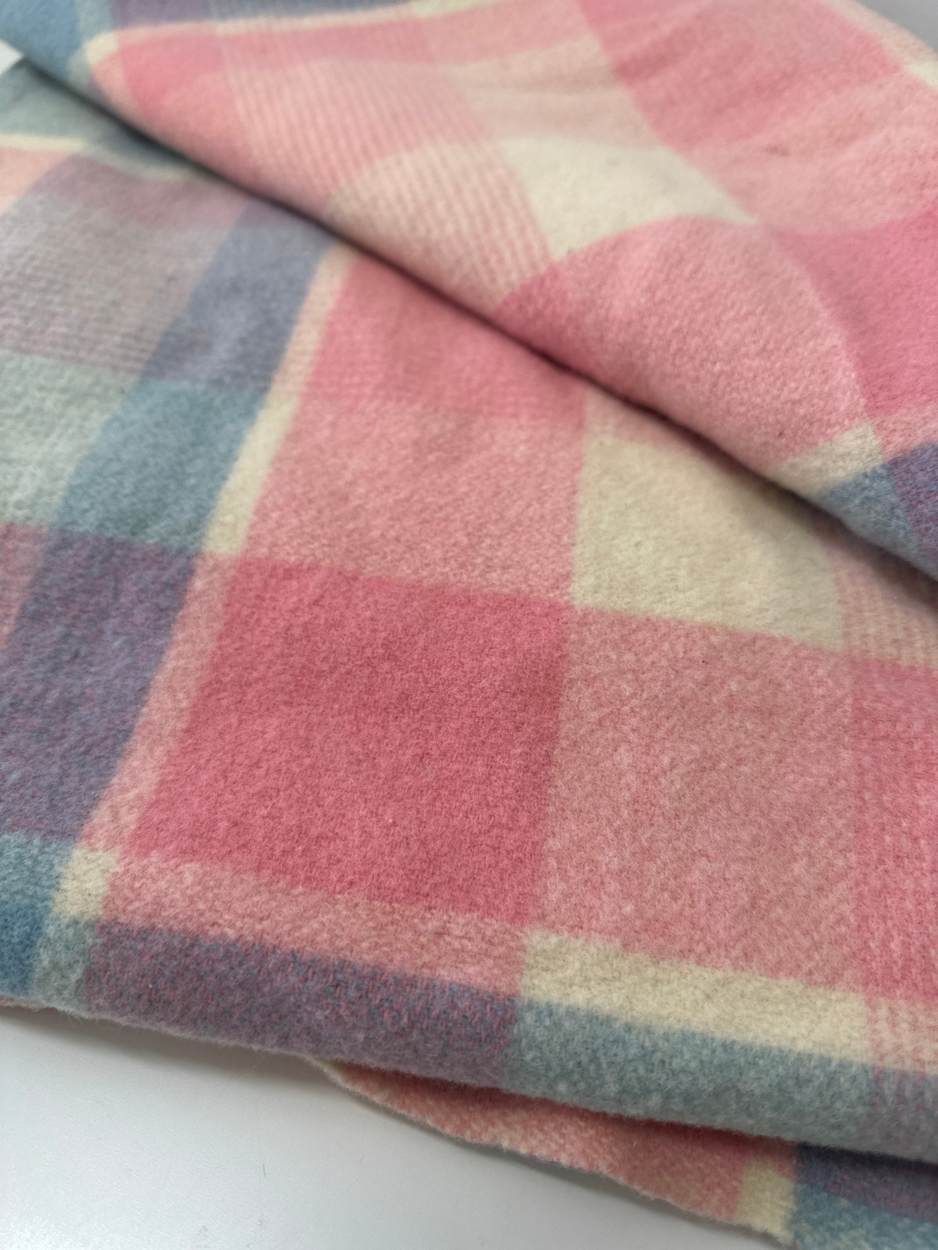 Vintage Pink & Blue Wool Blanket