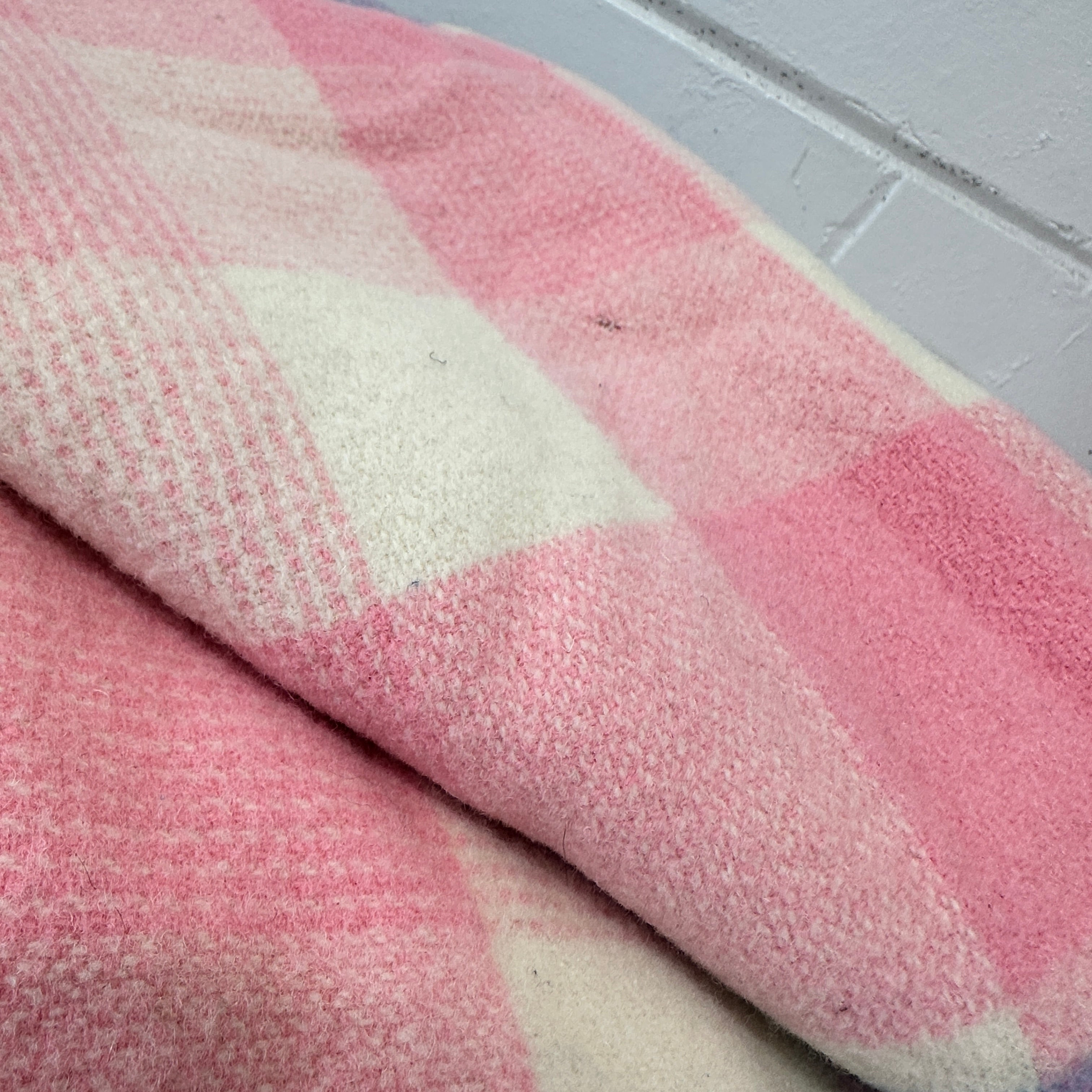 Vintage Pink & Blue Wool Blanket