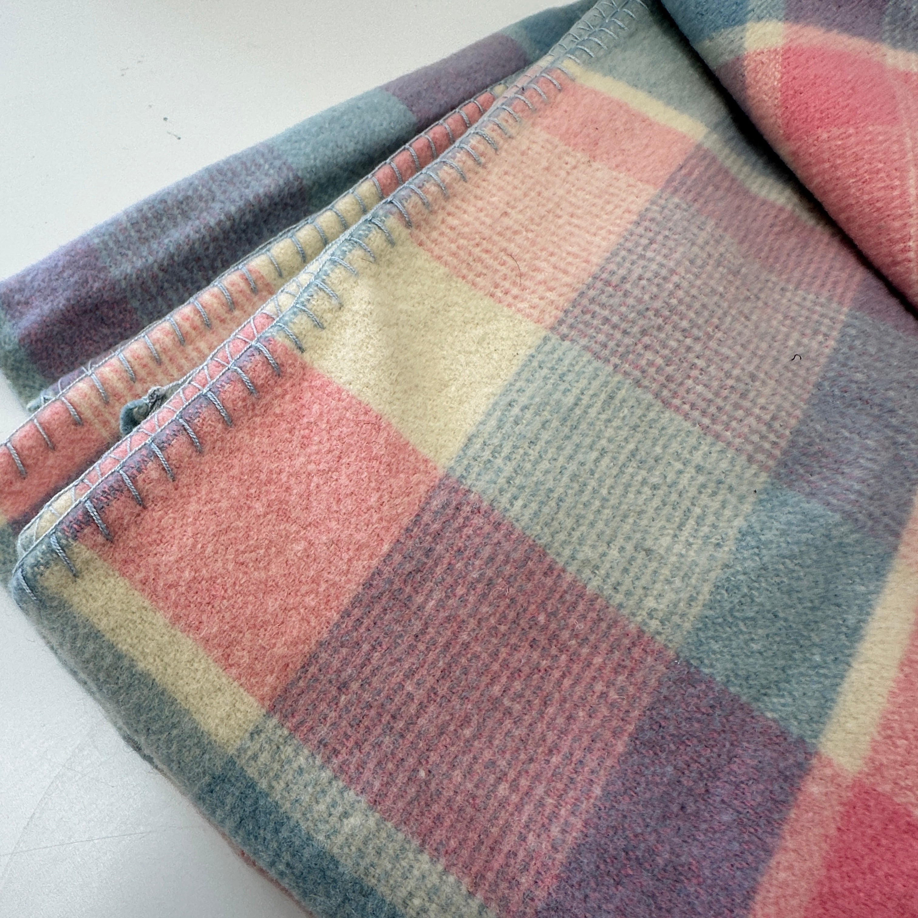 Vintage Pink & Blue Wool Blanket