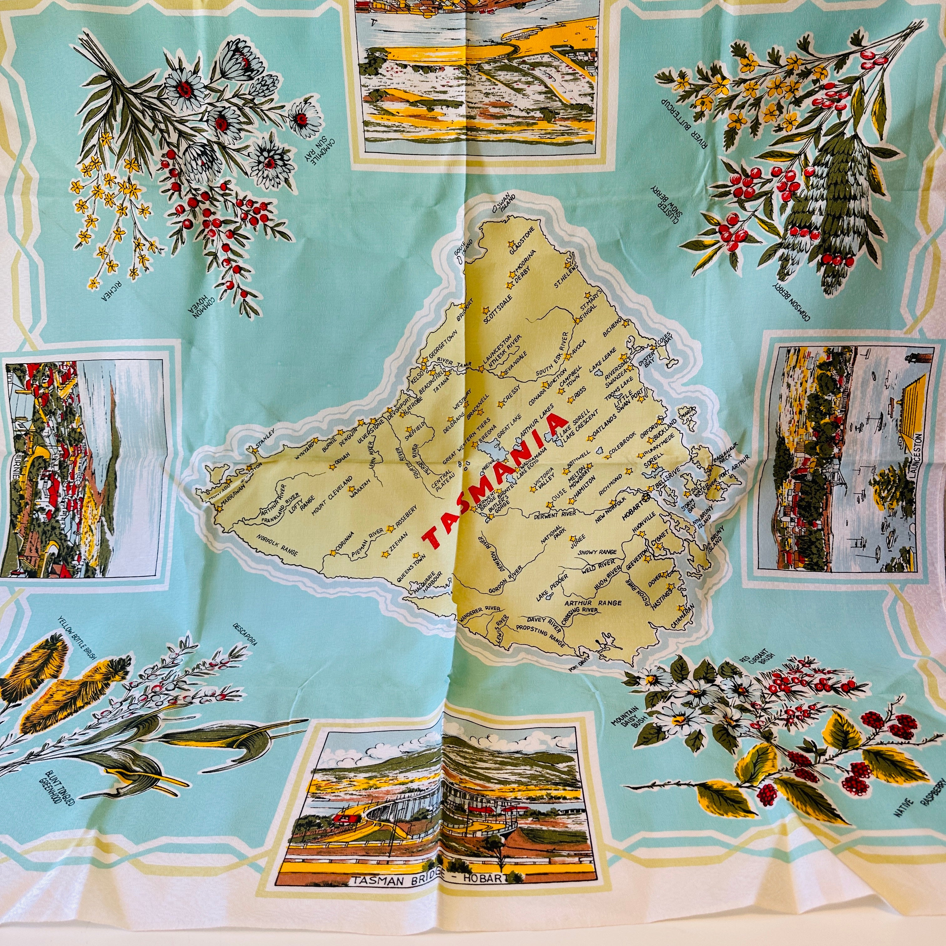 Tasmania  UNUSED Vintage Tablecloth RETRO Caravan