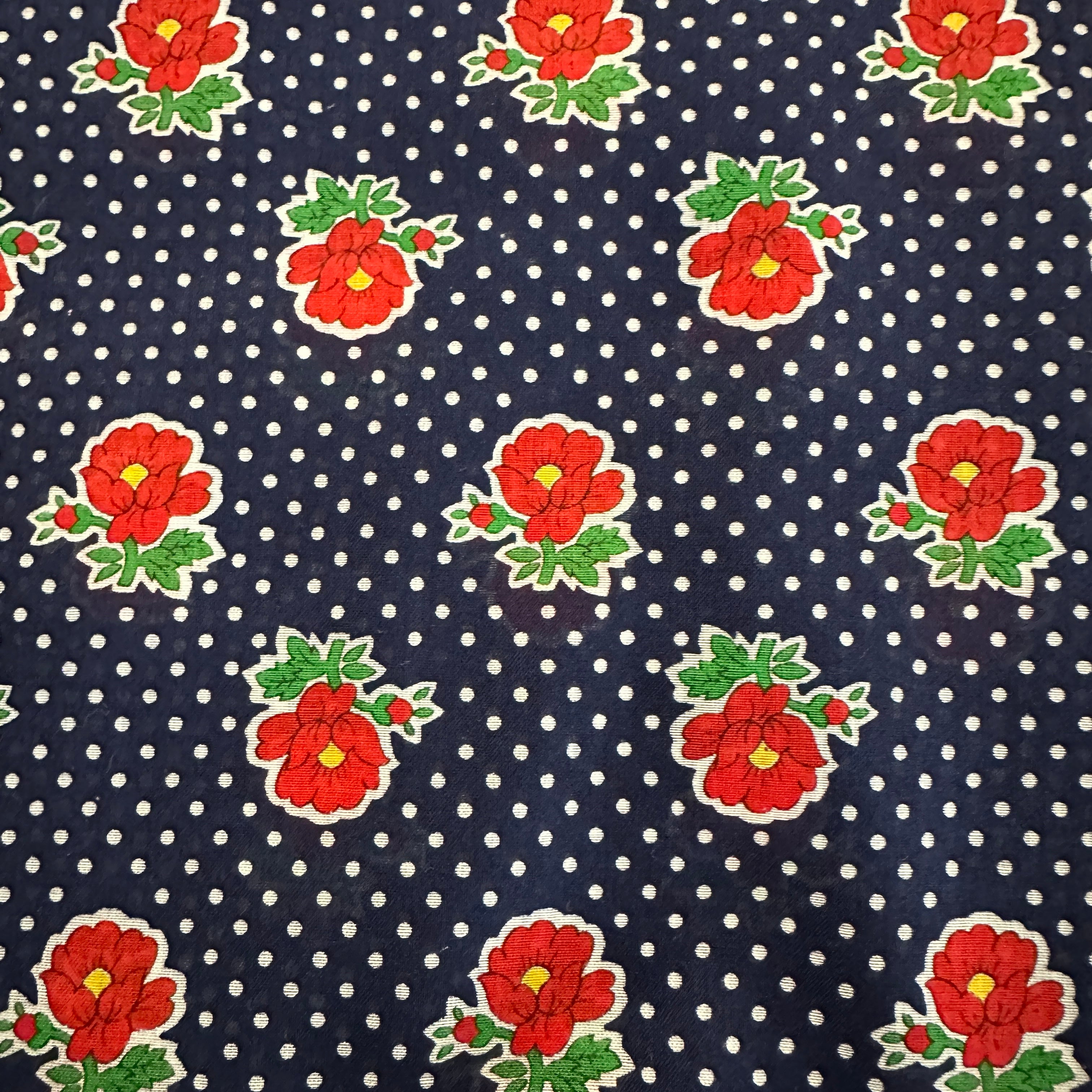 200cms Navy Blue Cotton FABRIC Vintage