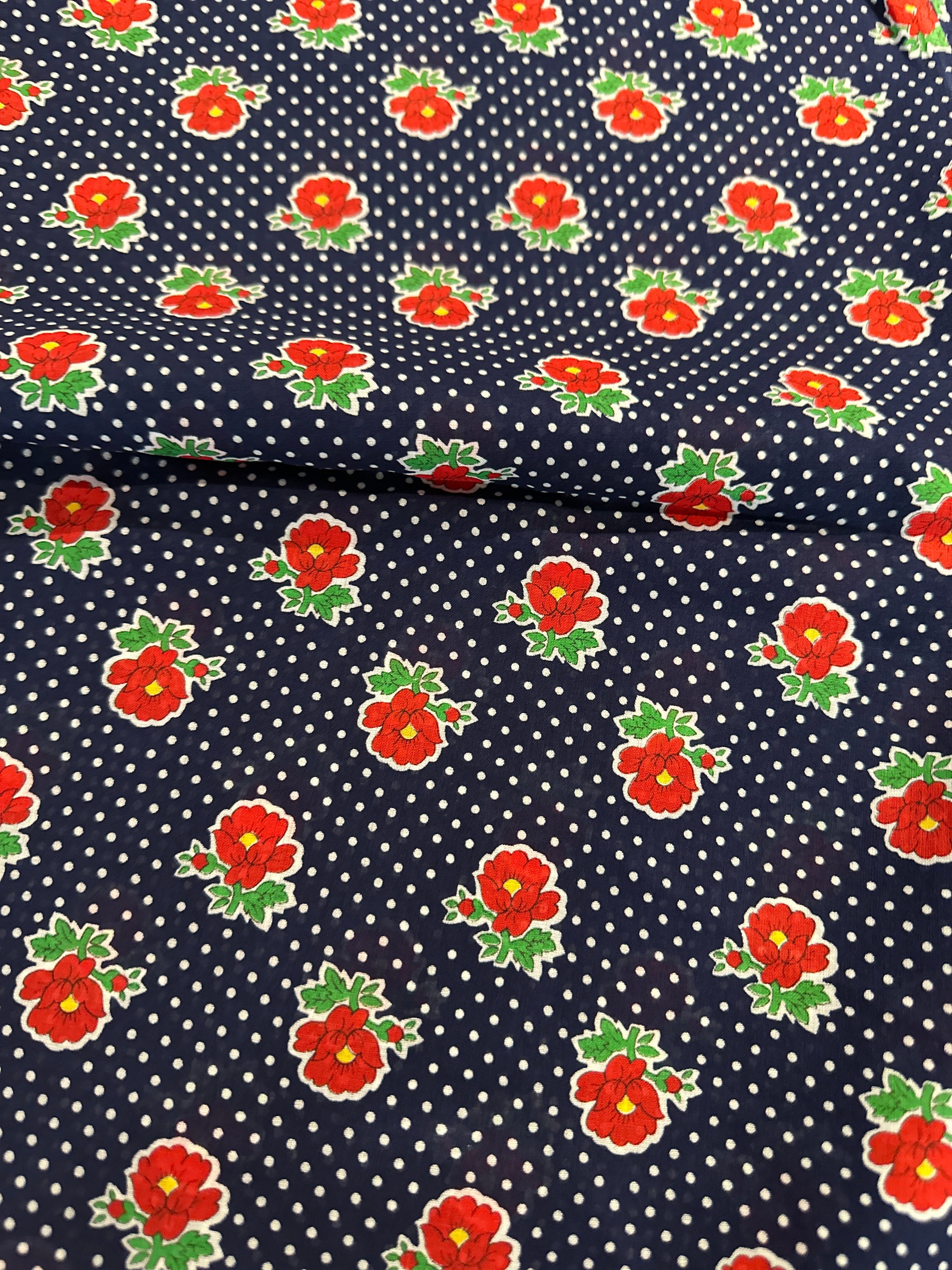 200cms Navy Blue Cotton FABRIC Vintage