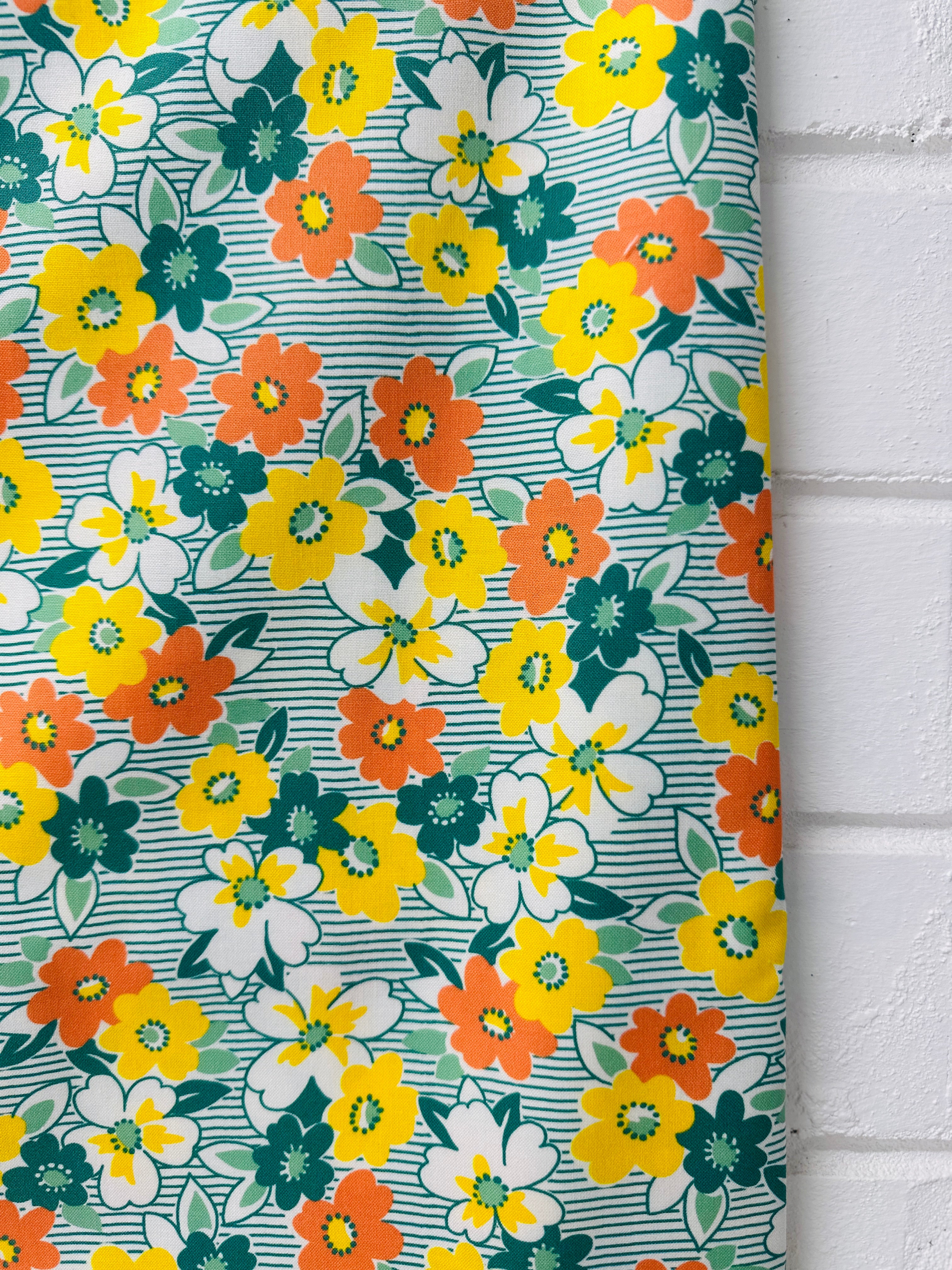 110cms QUILTING All Cotton Pretty Green, Yellow & Orange Fabric Feed Sack