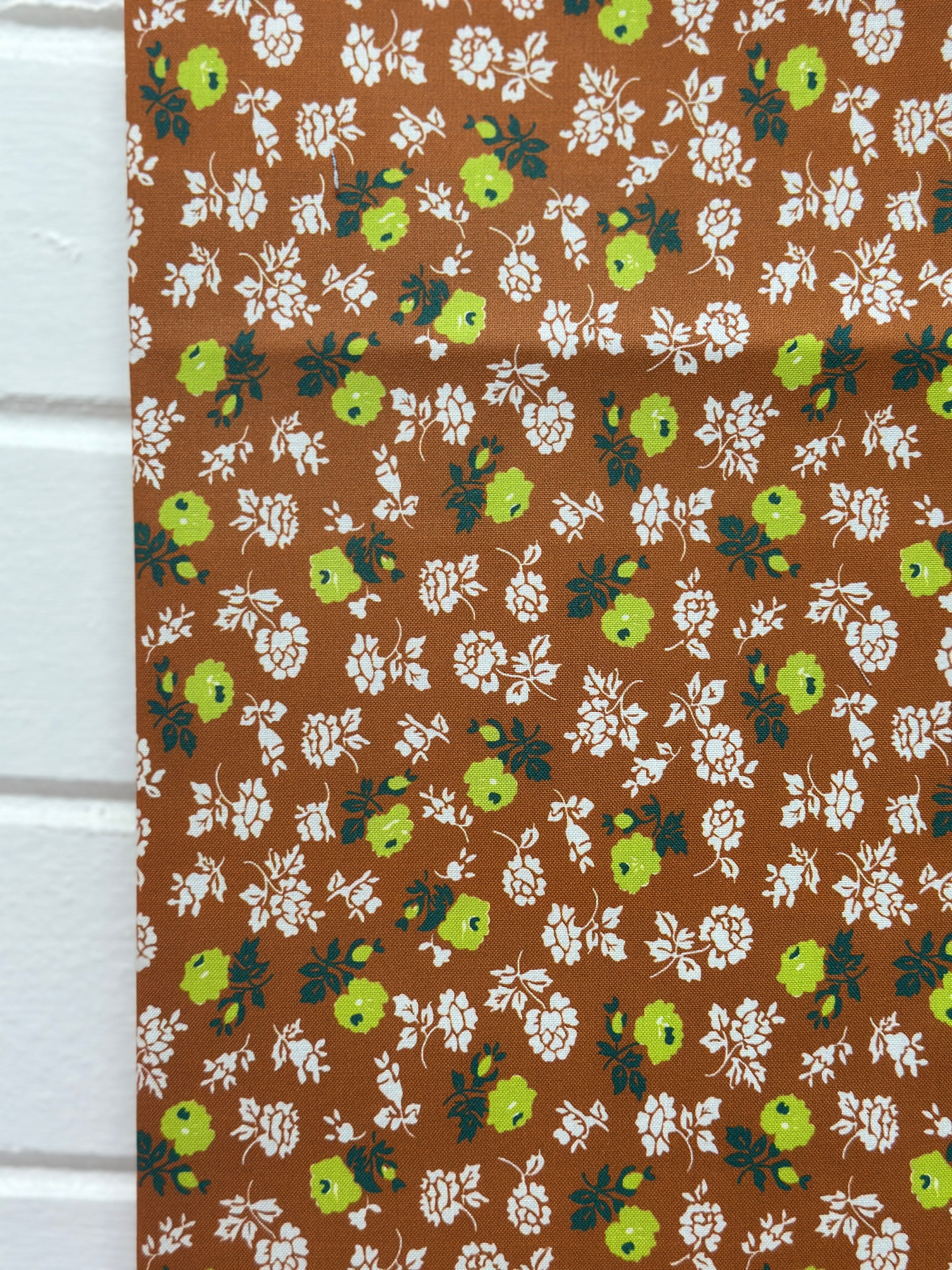 110cms QUILTING All Cotton Brown FLORAL Fabric Feed Sack