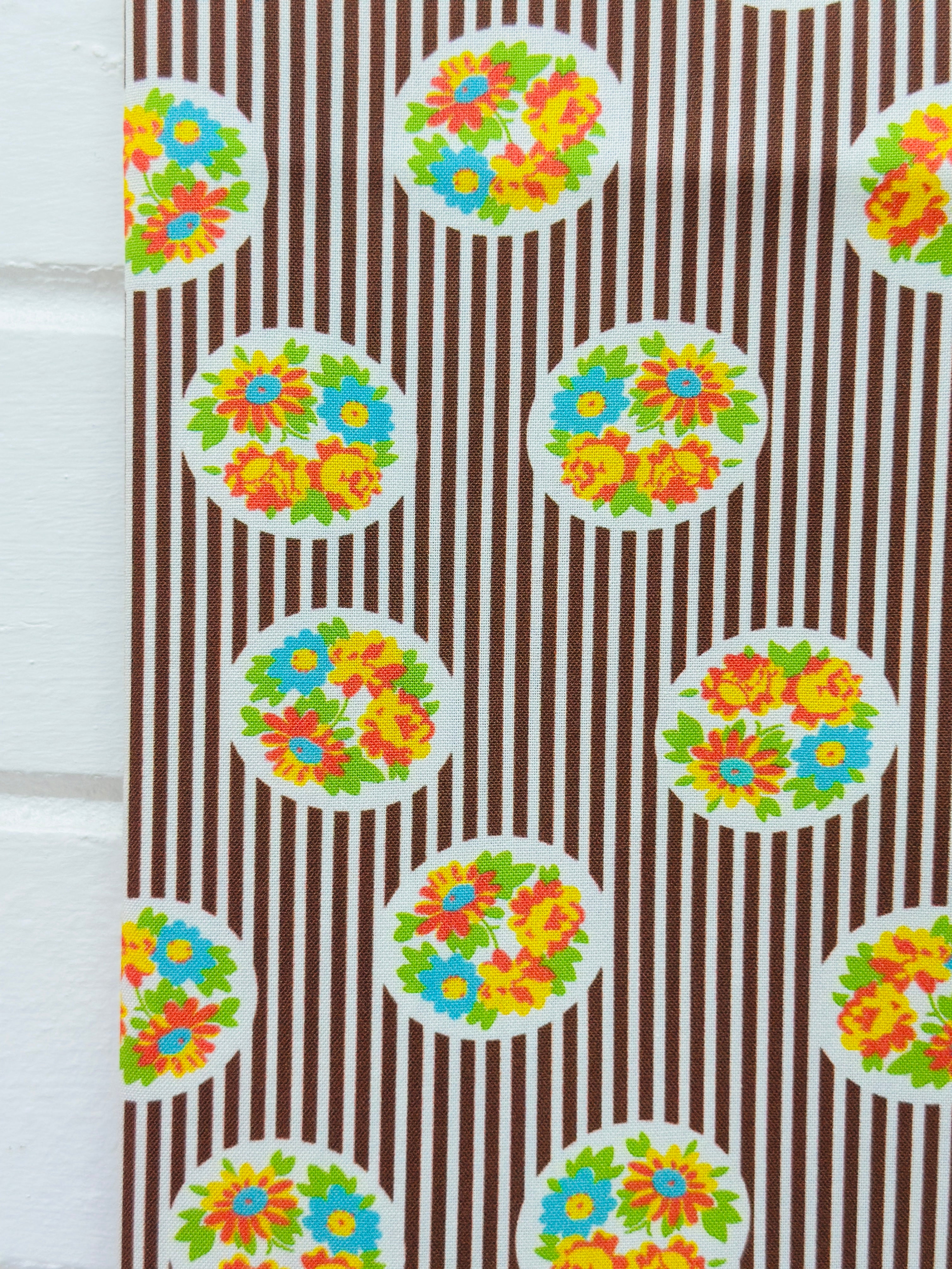 110cms QUILTING All Cotton PrettyBrown Stripes FLORAL Fabric Feed Sack