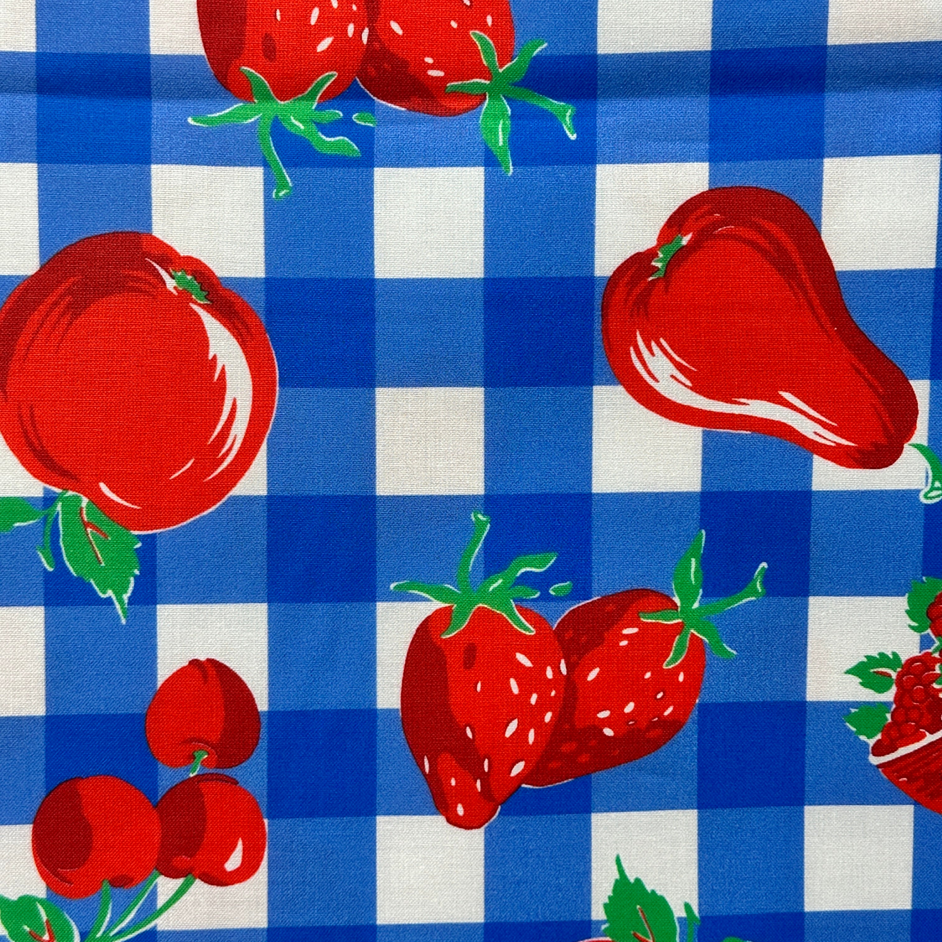 110cms QUILTING All Cotton Blue & Red Fruit Fabric Feed Sack