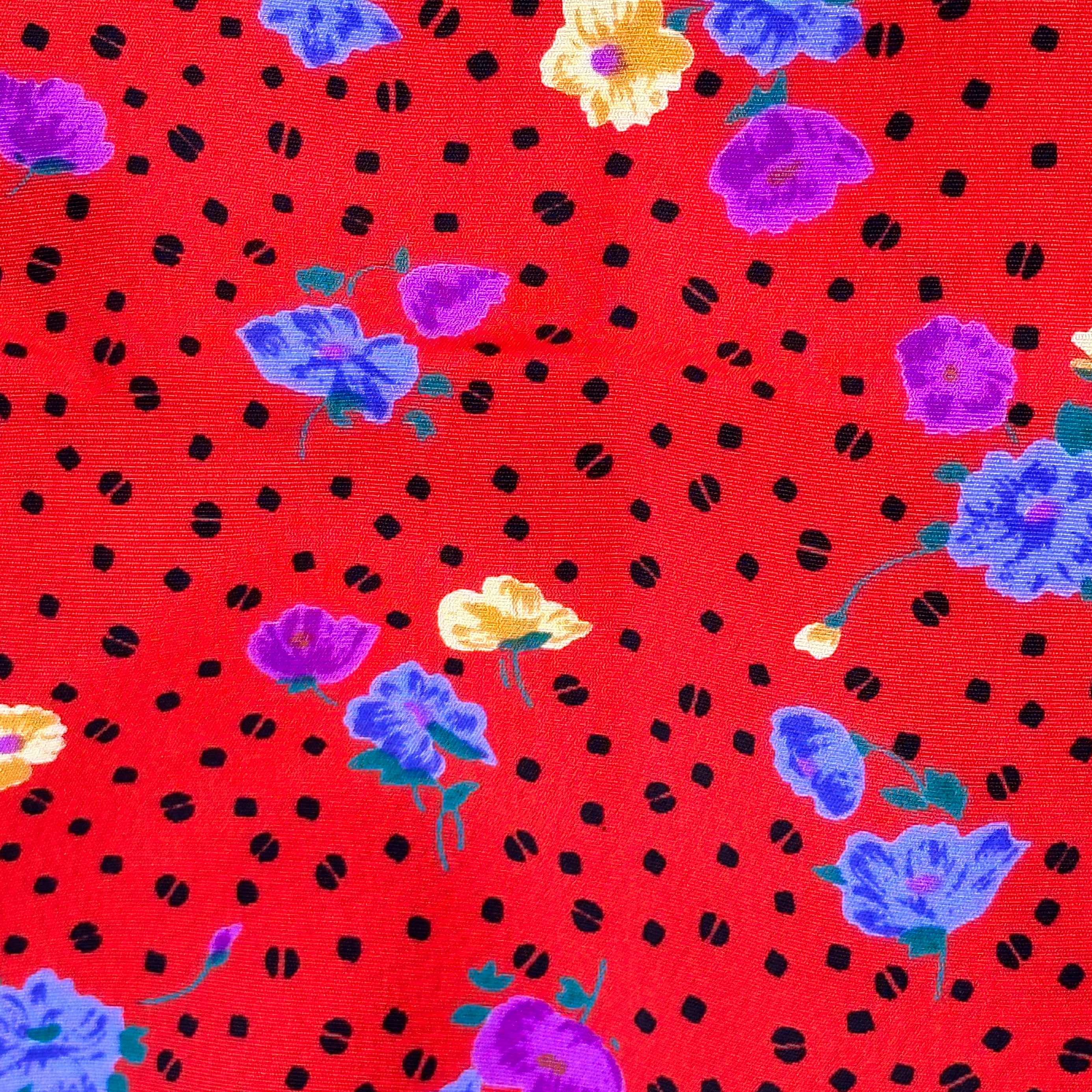 230cms RED Floral Nylon Fabric Vintage