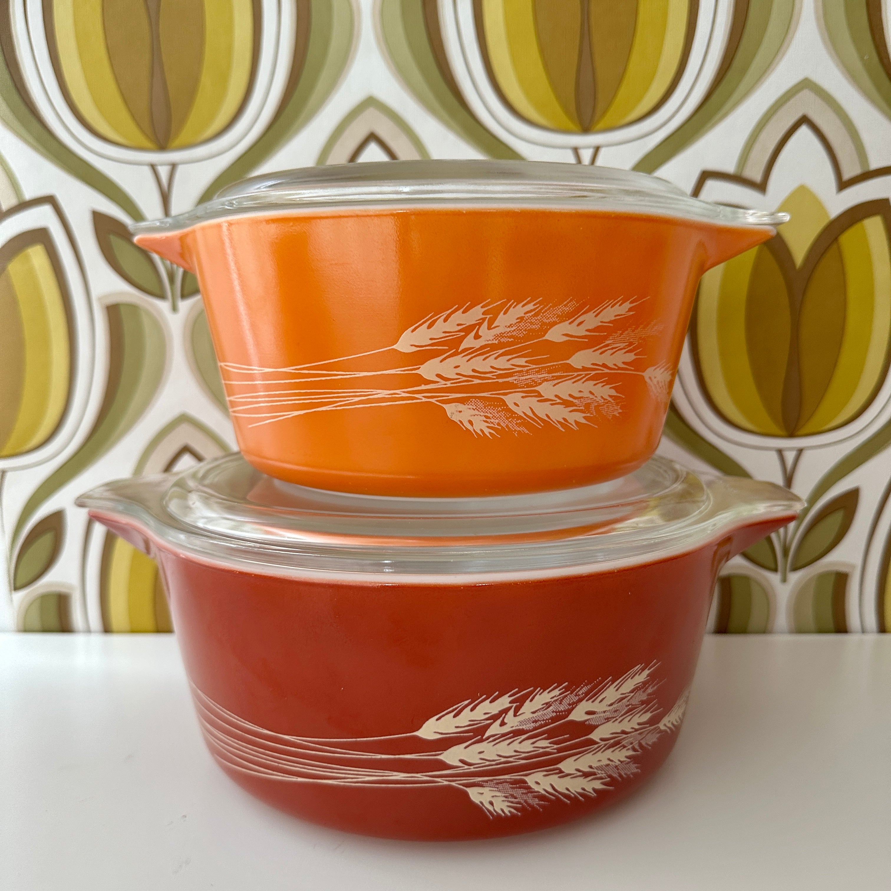 Pyrex Vintage Autumn Harvest Wheat Casserole Dish x 2