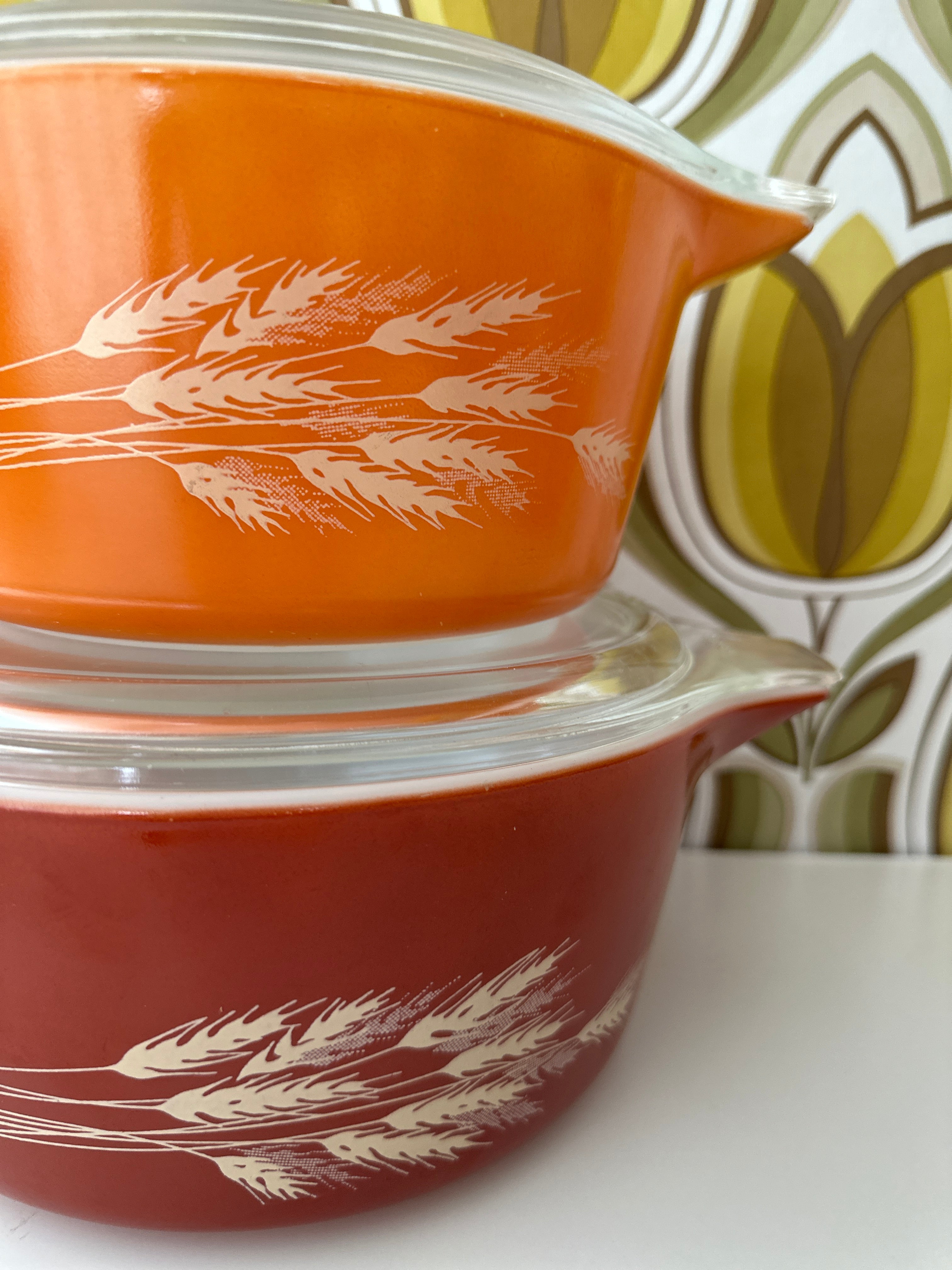 Pyrex Vintage Autumn Harvest Wheat Casserole Dish x 2