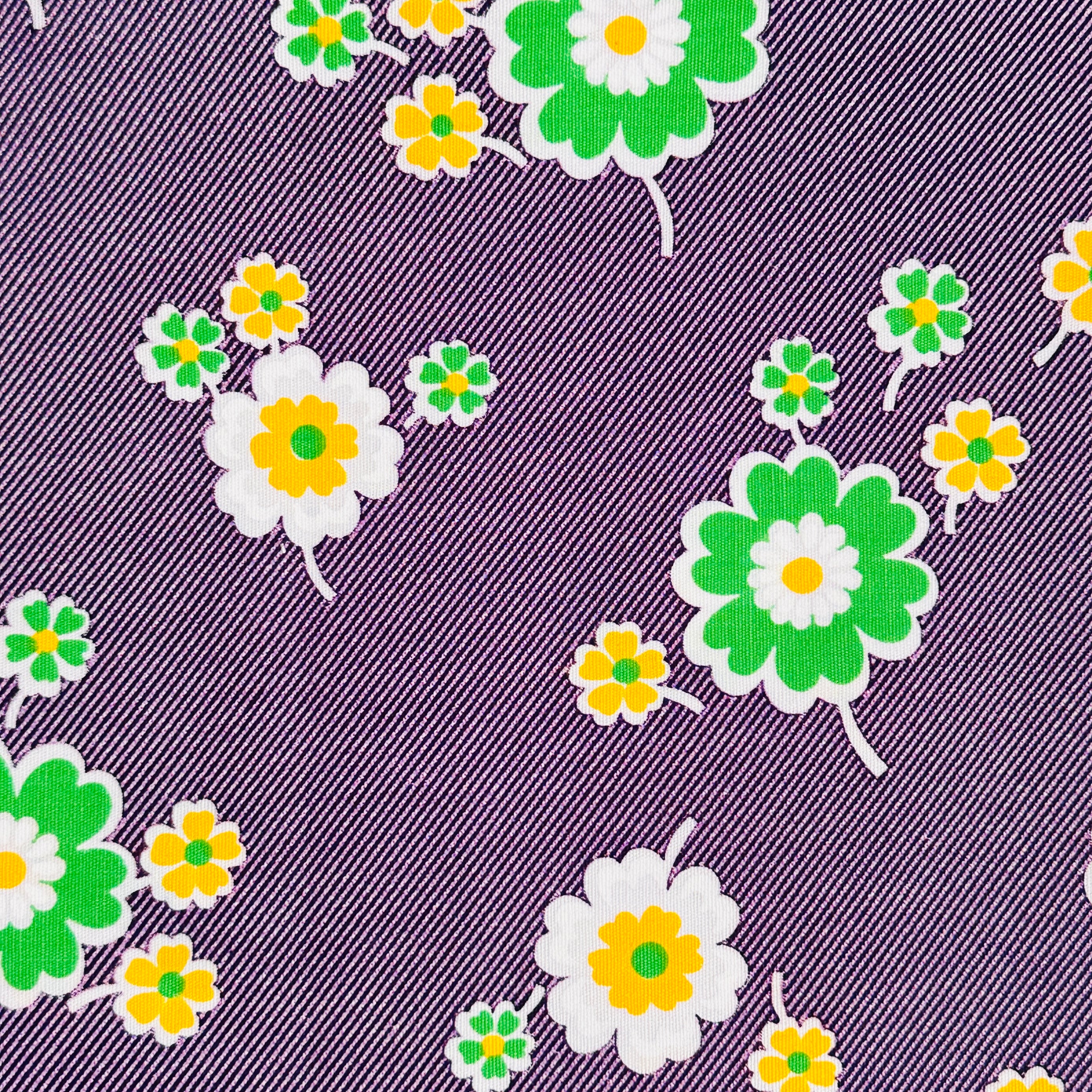 90cms Green & Purple Floral VINTAGE Fabric Cotton
