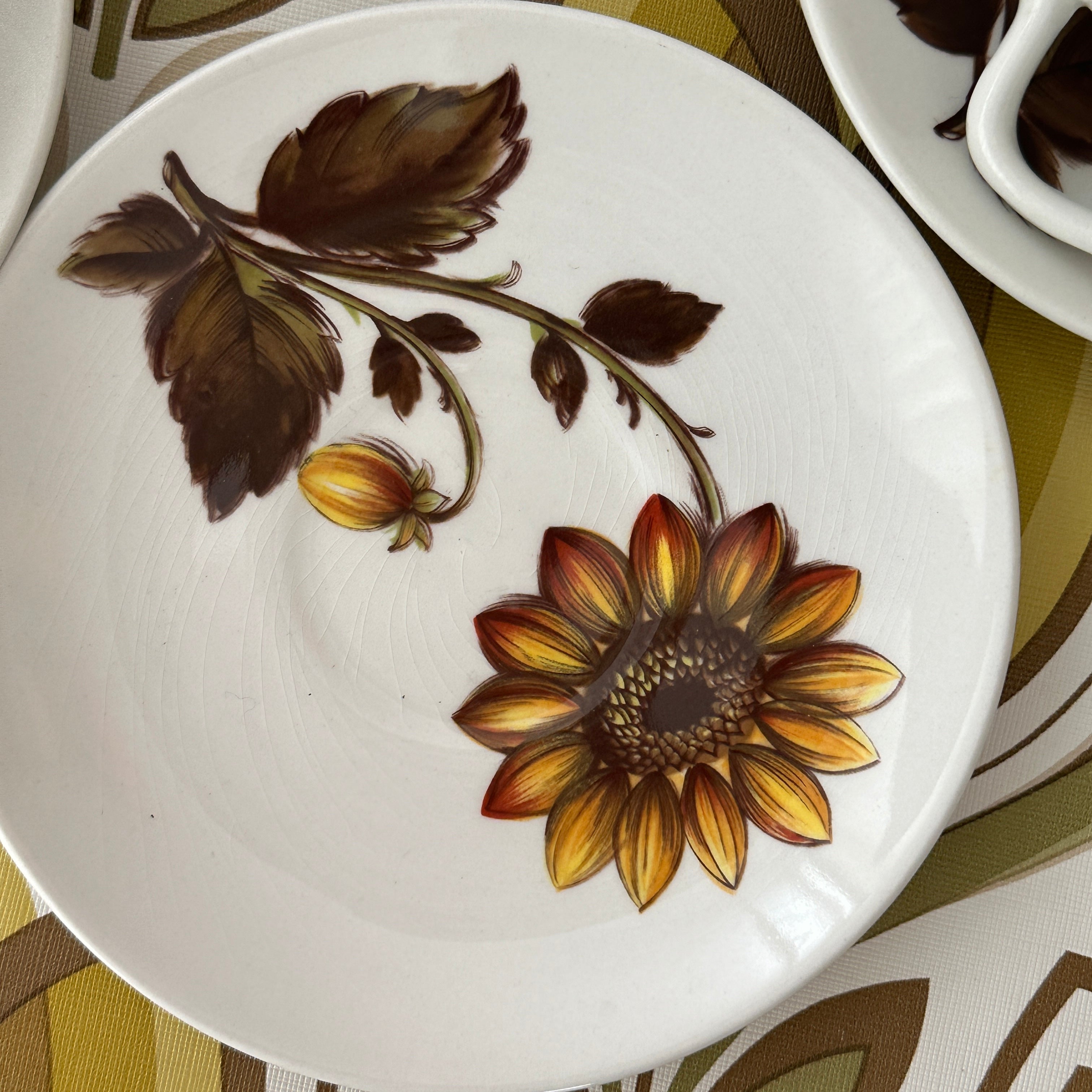 Retro Brown Floral SET of Cups & Saucers