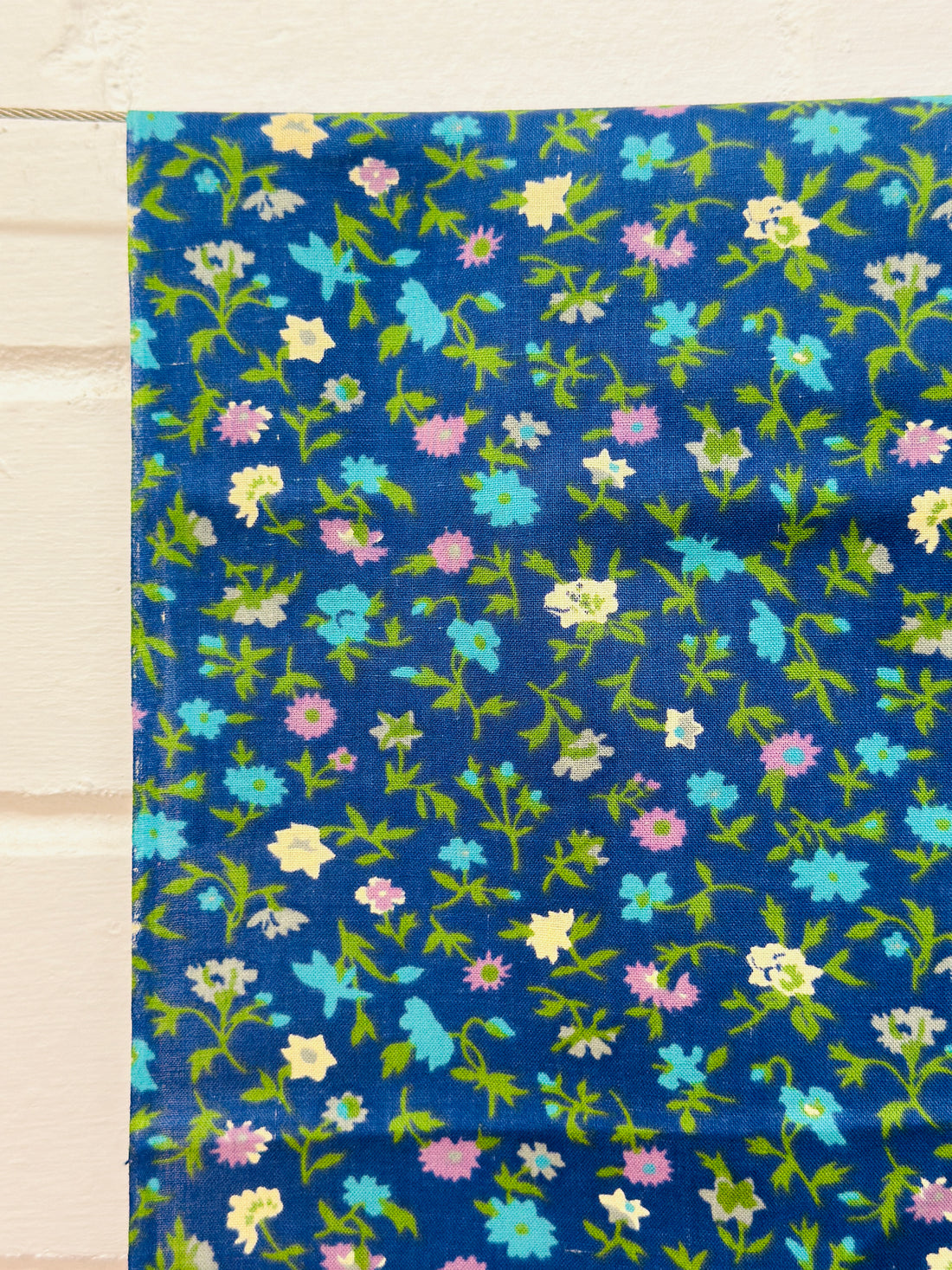 80cms Remnant Vintage Blues Cotton Fabric