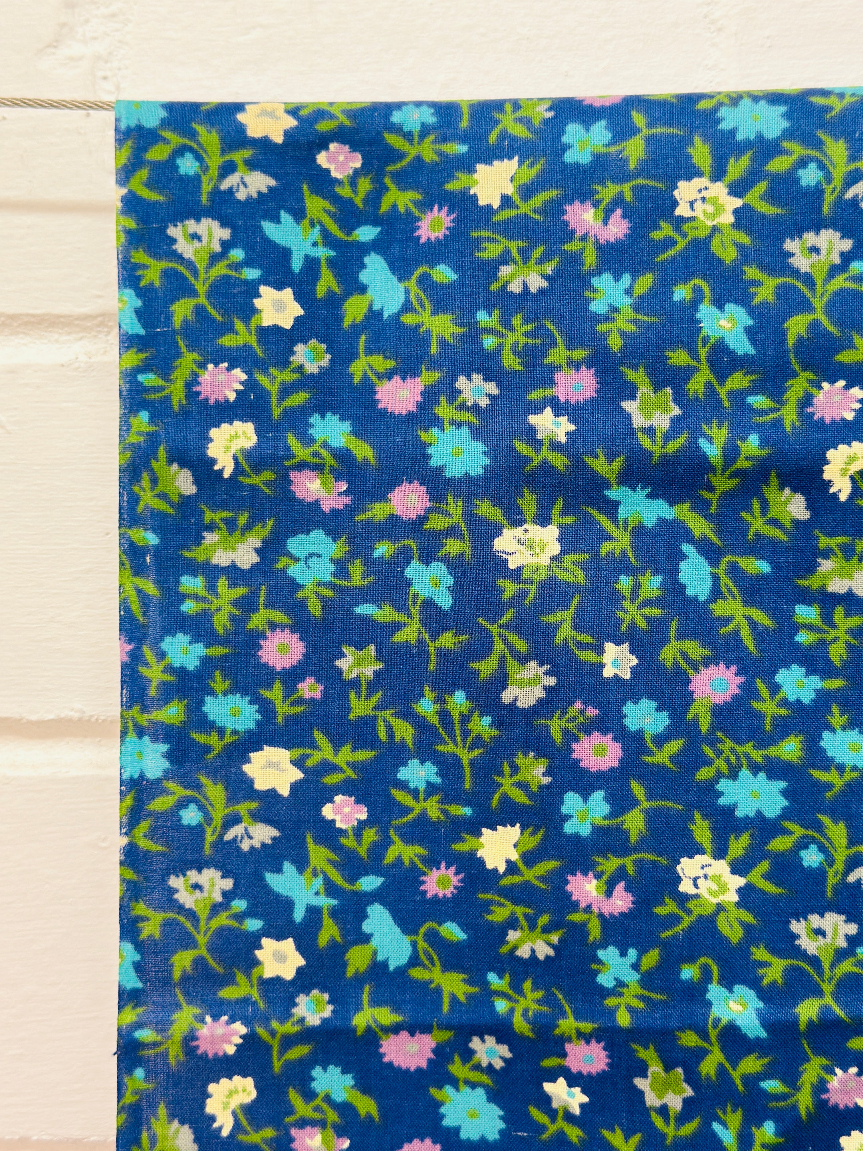 80cms Remnant Vintage Blues Cotton Fabric