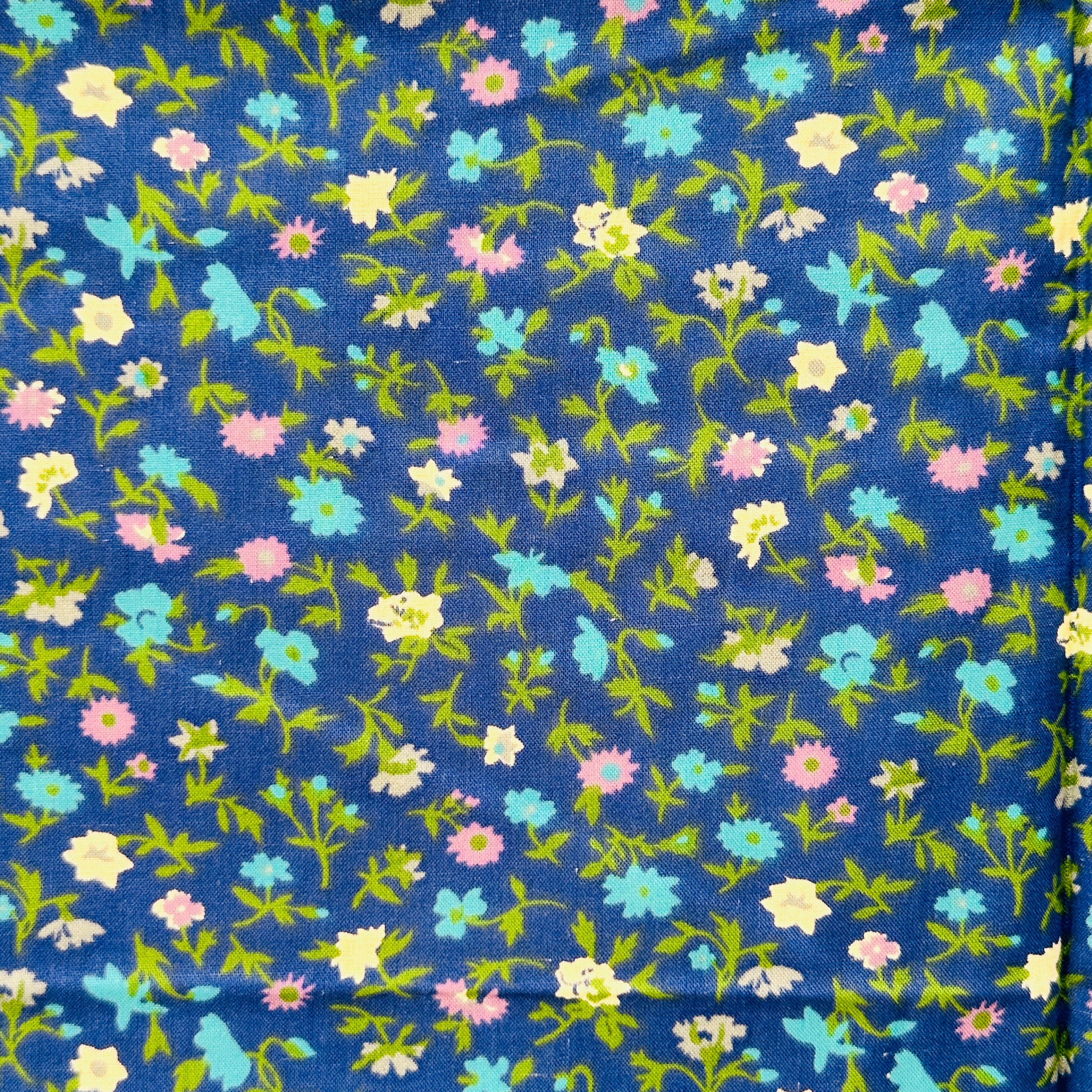 80cms Remnant Vintage Blues Cotton Fabric