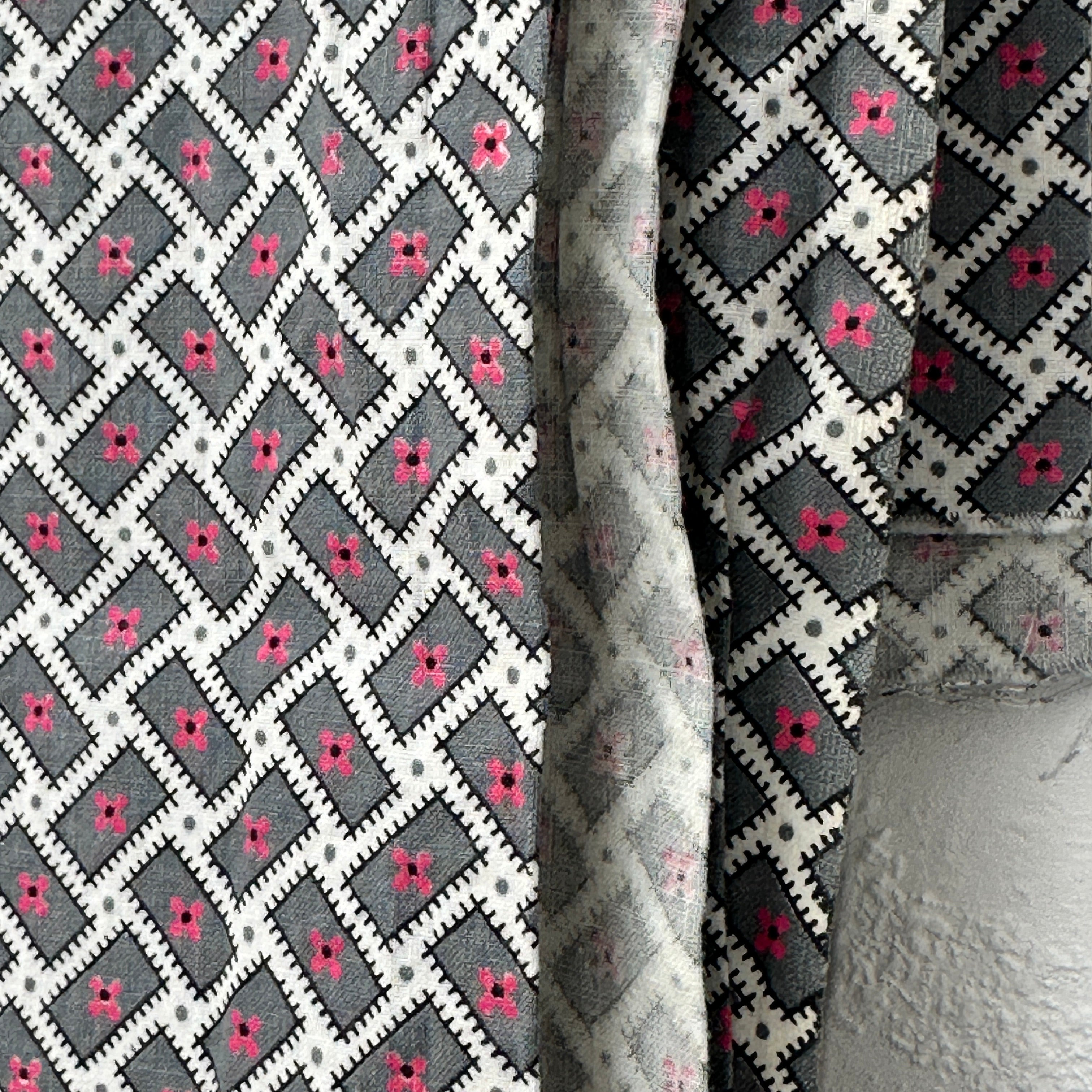 350cms Large Lot of Vintage Grey & Pink Fabric