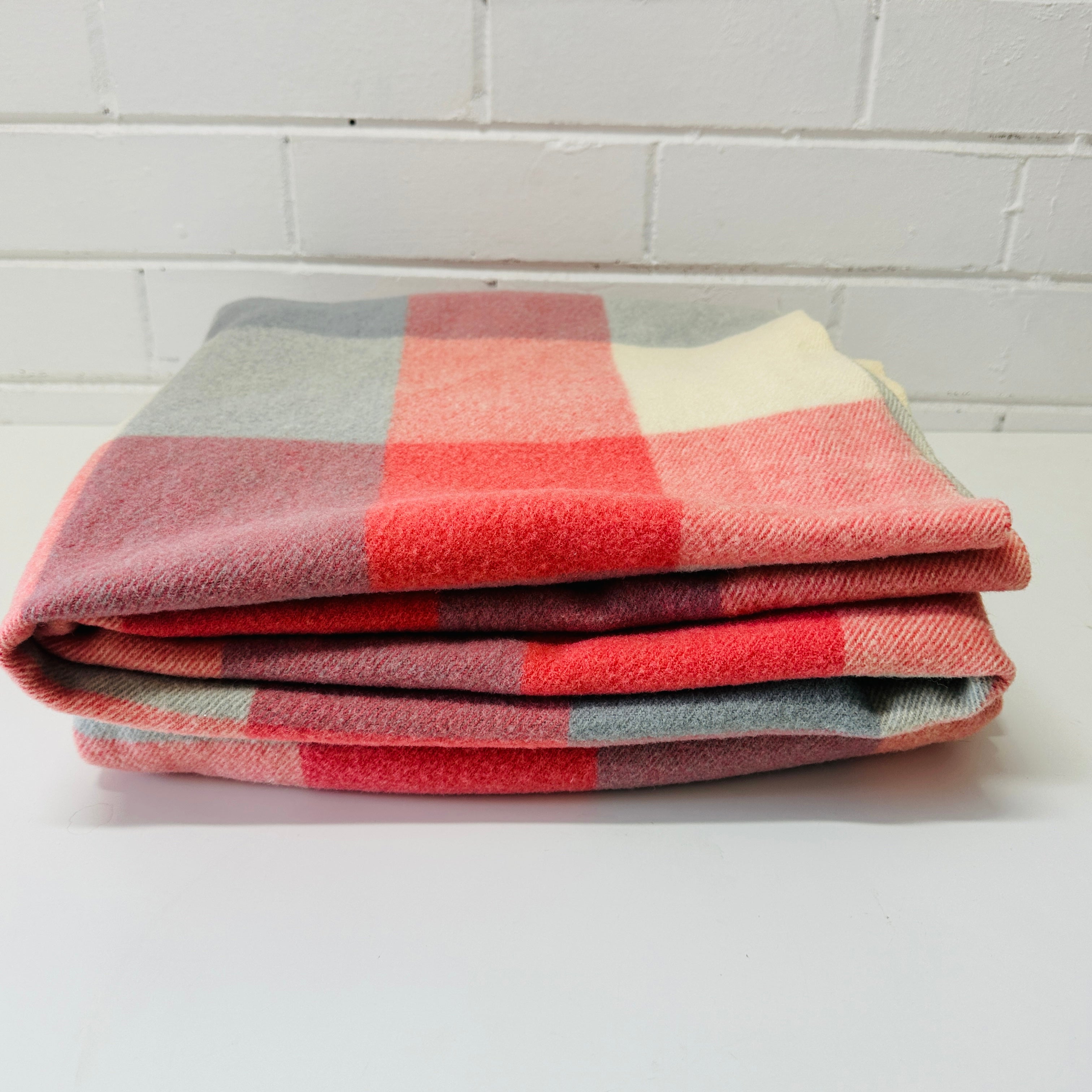 Vintage Pink & Grey Wool Blanket