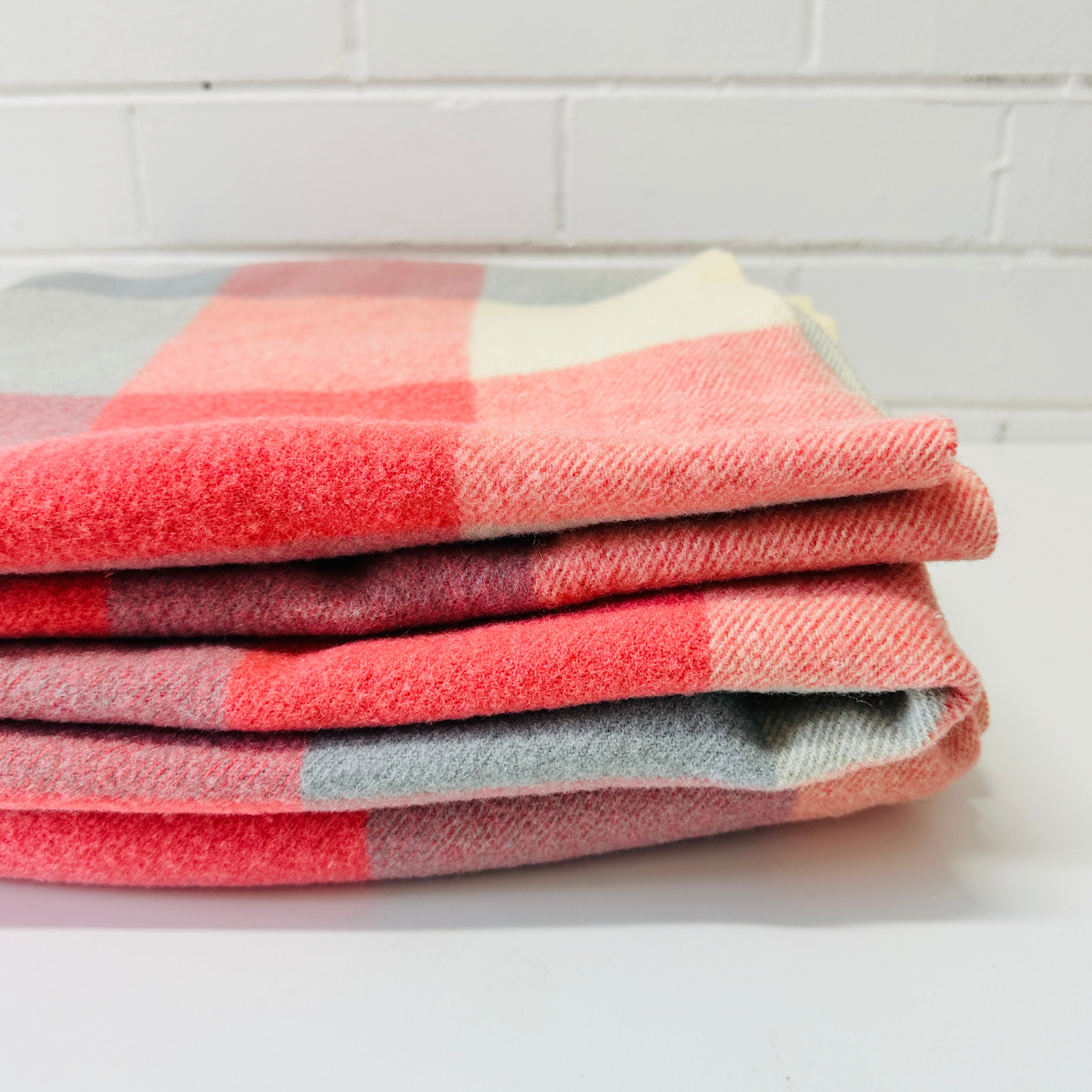 Vintage Pink & Grey Wool Blanket