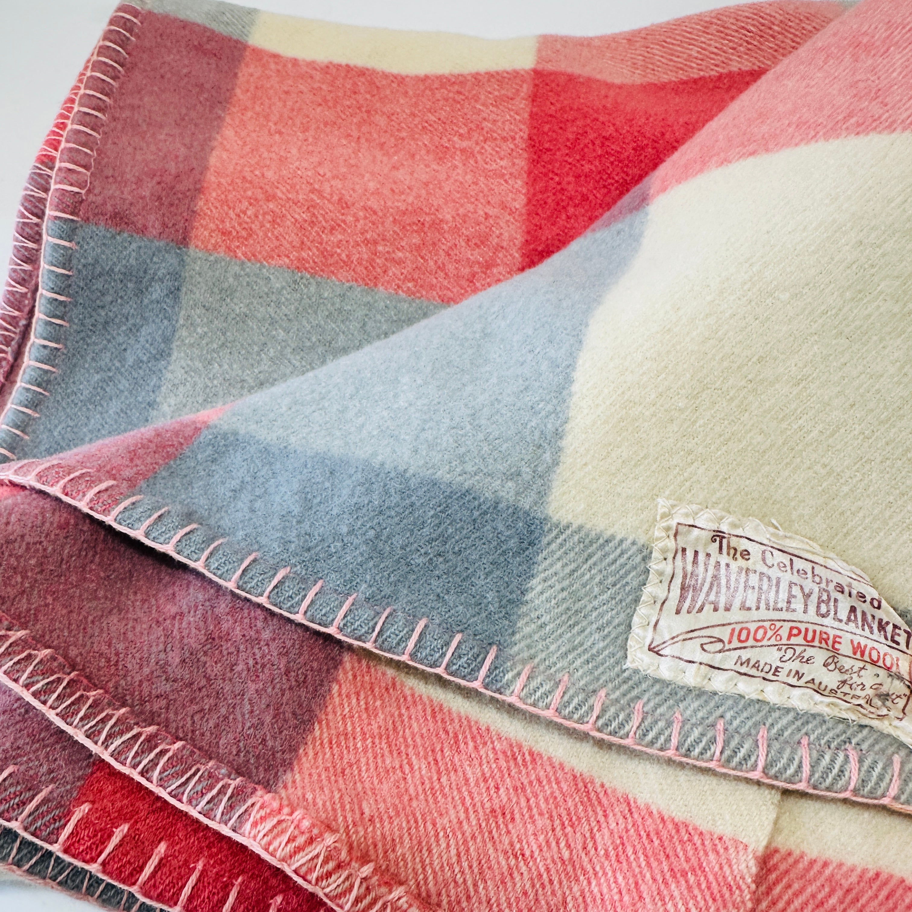 Vintage Pink & Grey Wool Blanket