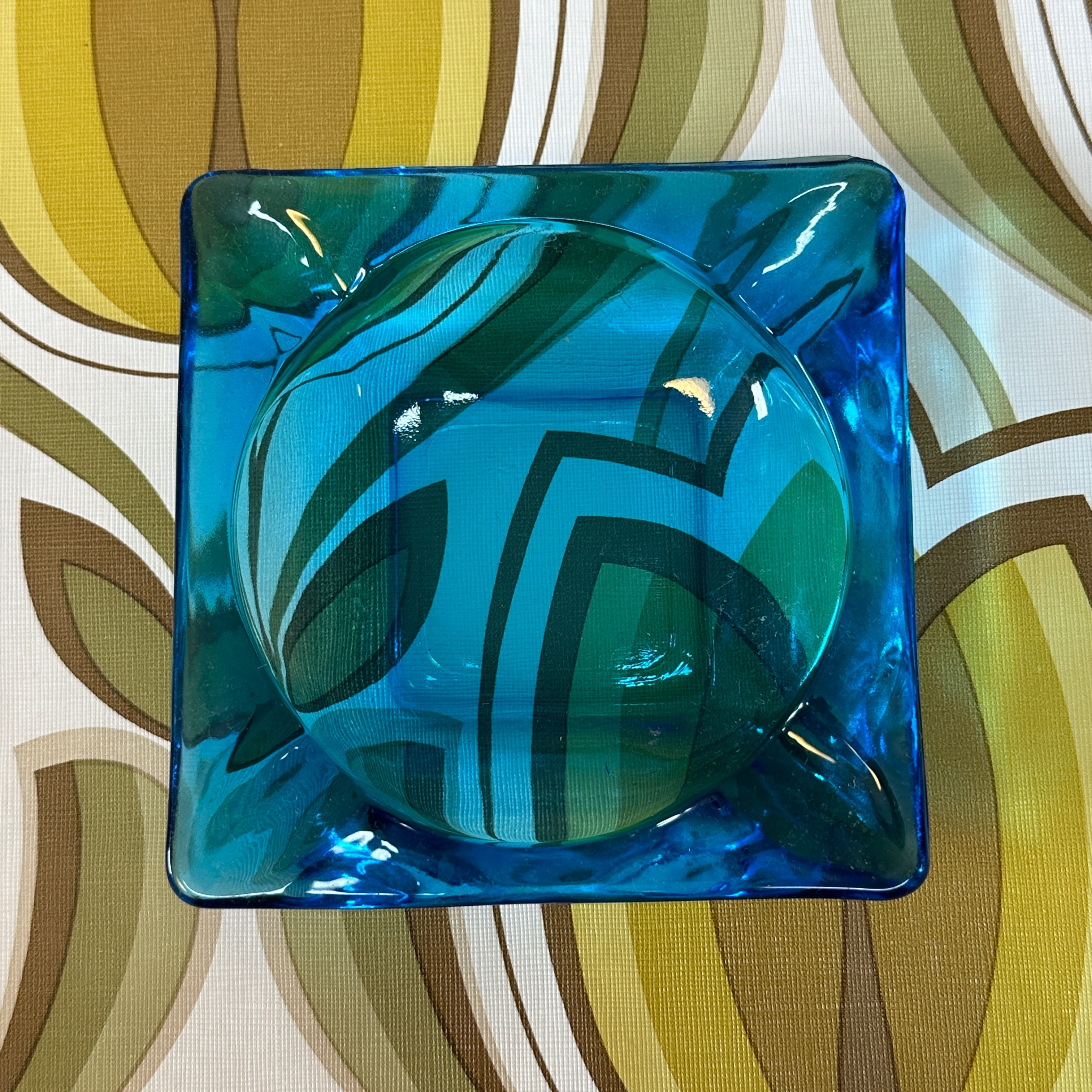 Vintage Retro Blue Glass Ahstray