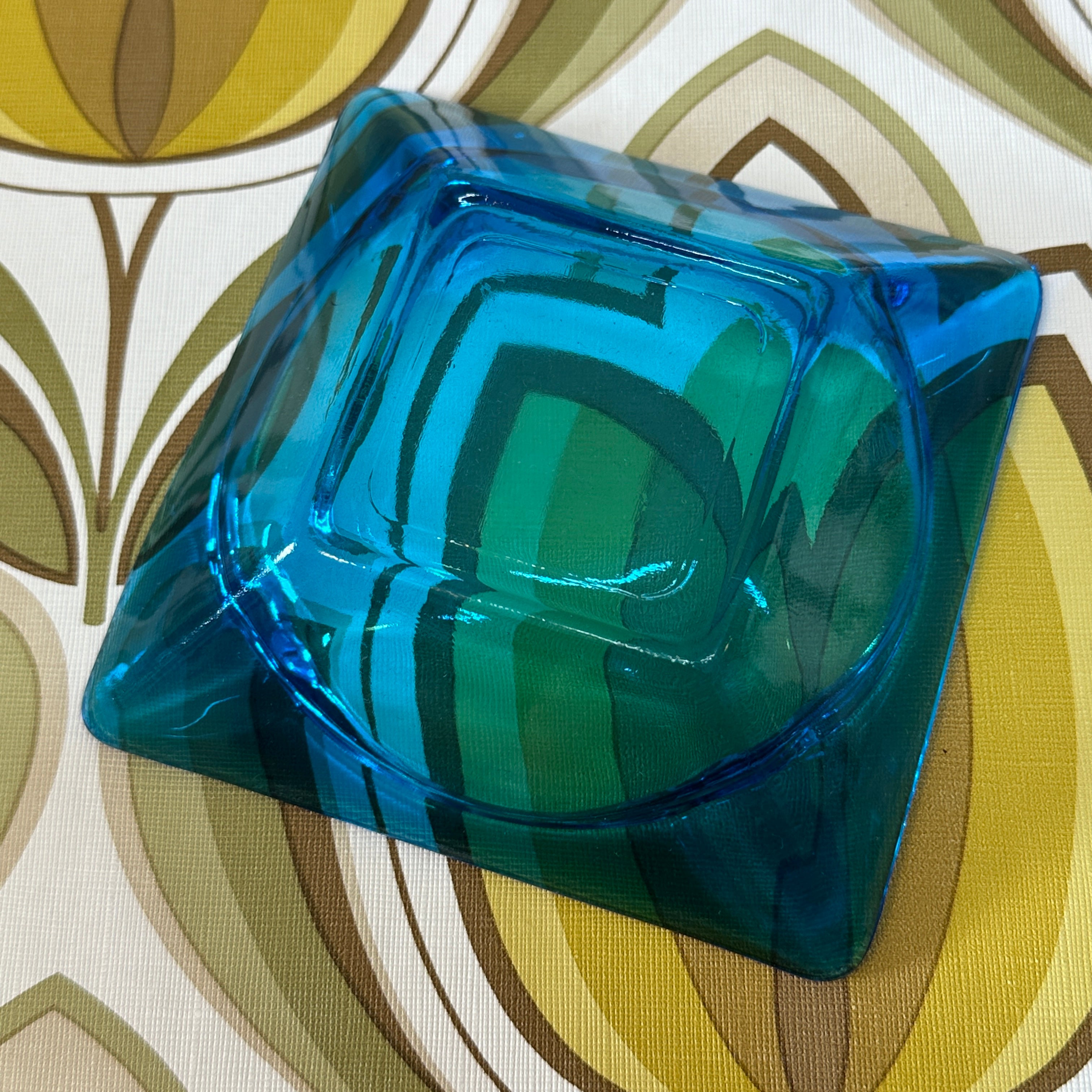 Vintage Retro Blue Glass Ahstray