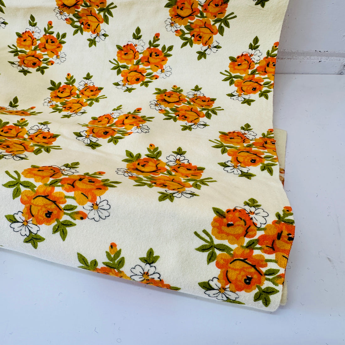 350cms Vintage Bright Yellow Roses Flannelette Fabric