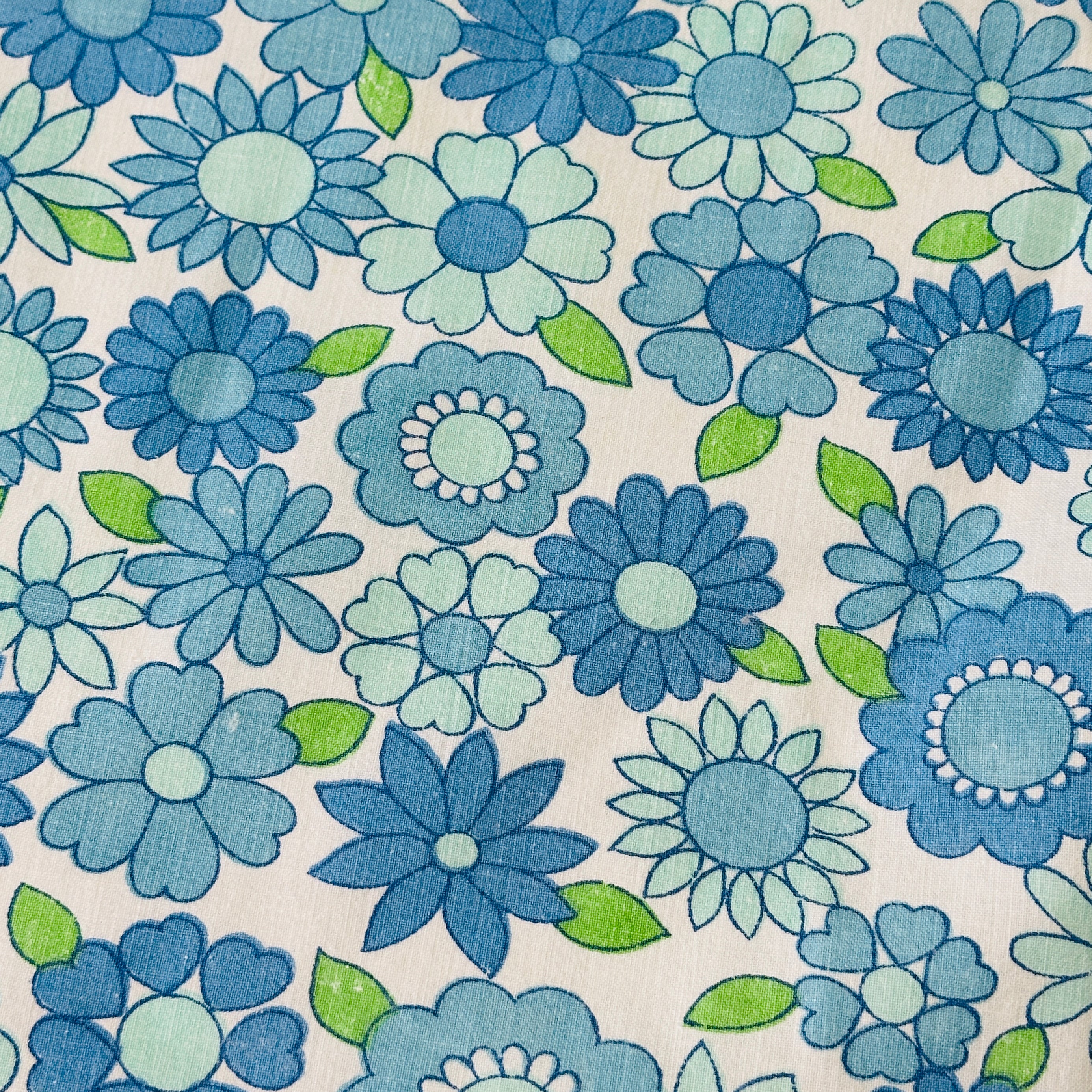 Blue Cotton Vintage Sheet FLORAL