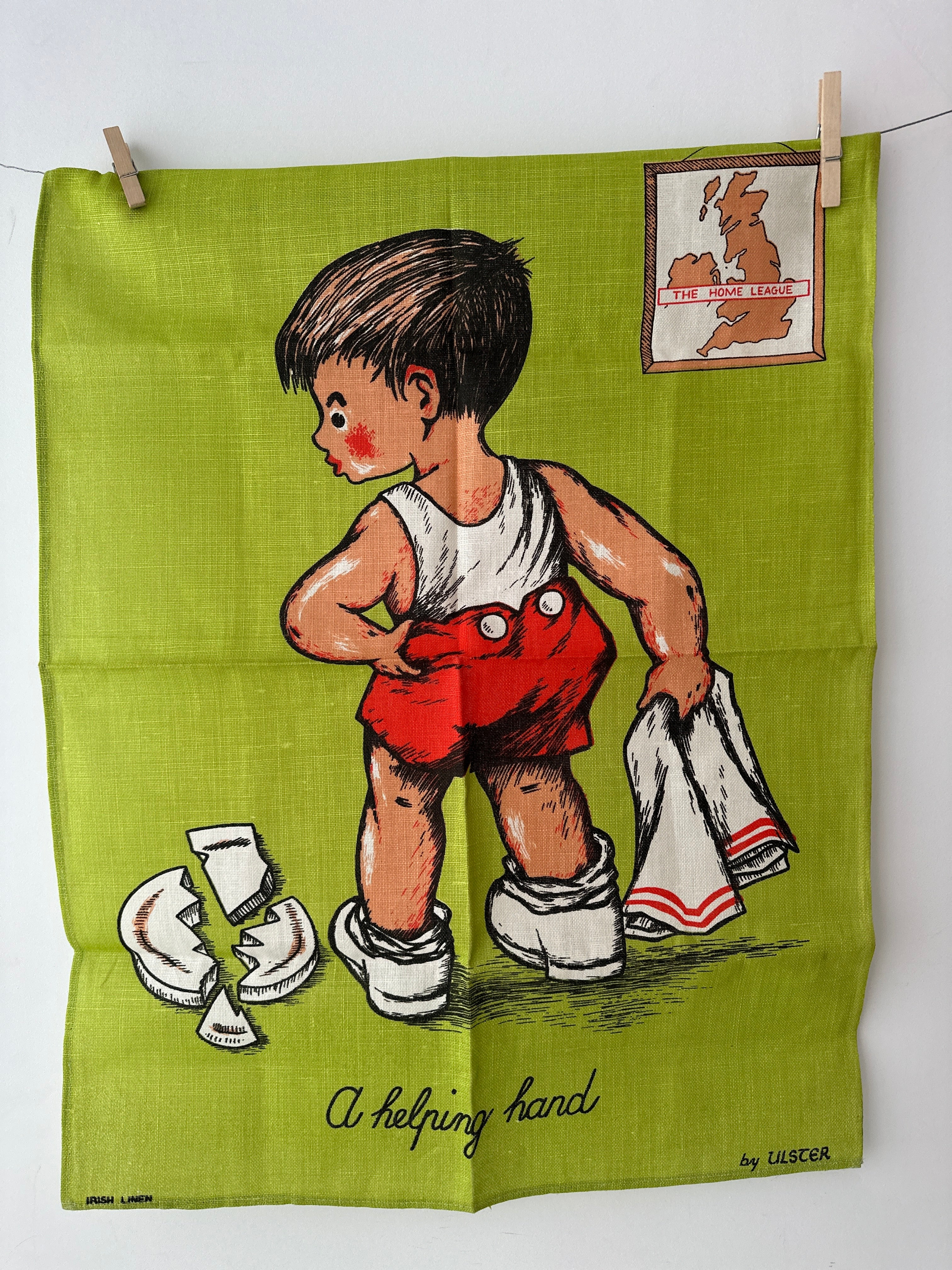 NOS Irish Linen Tea Towel GREEN