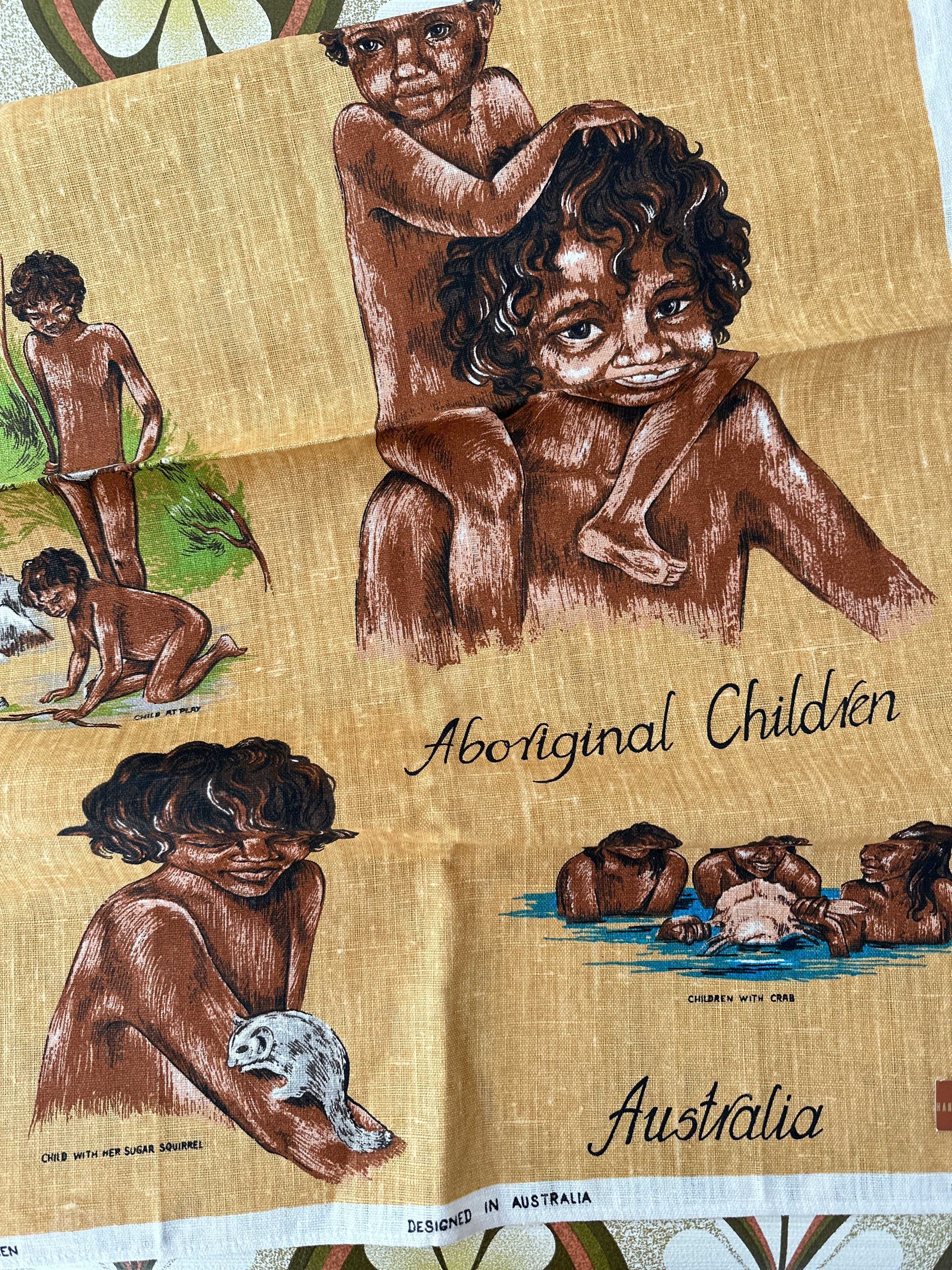 PURE Linen NOS Aboriginal Children Tea Towel