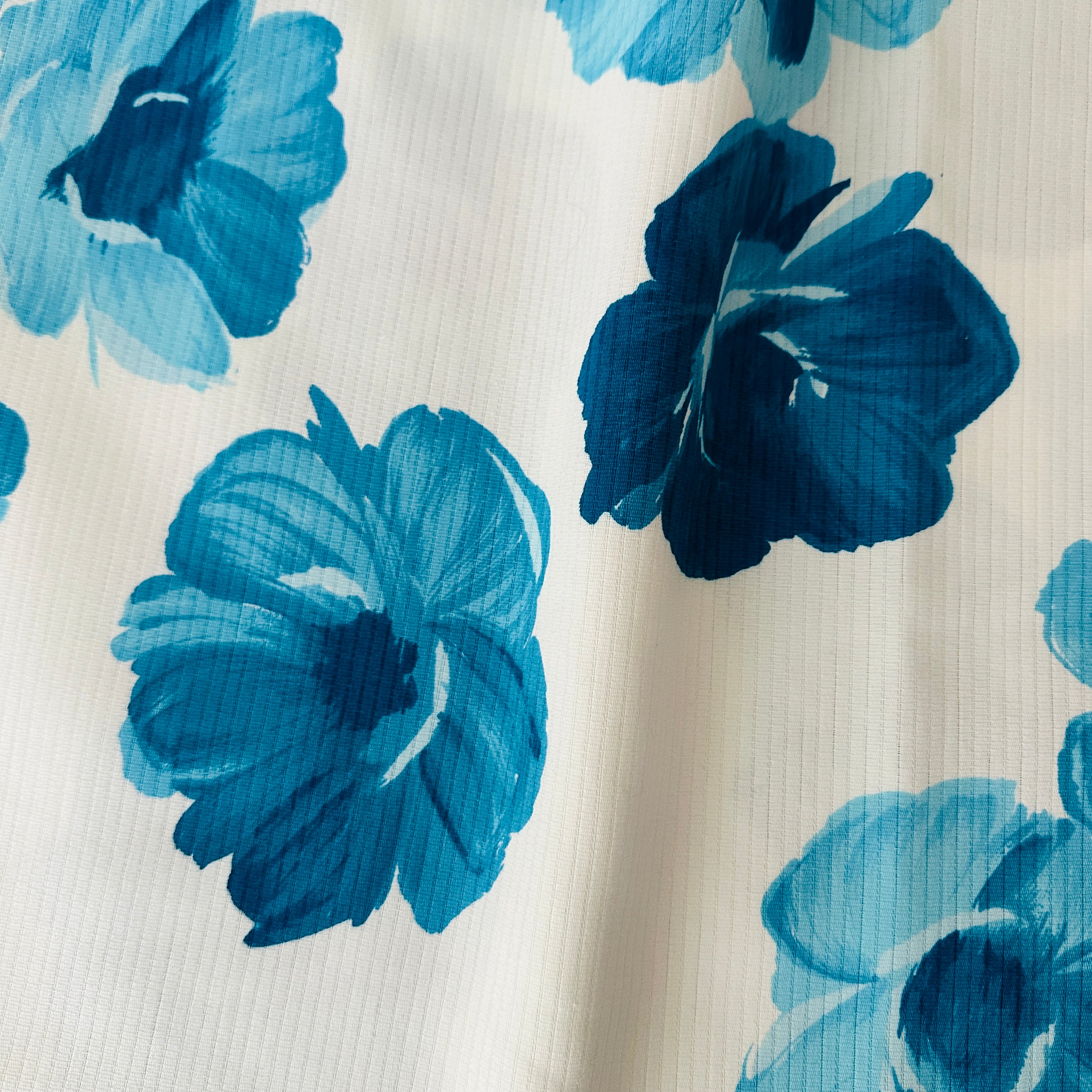 300cms Ribbed Large Bold Blue Floral Fabric