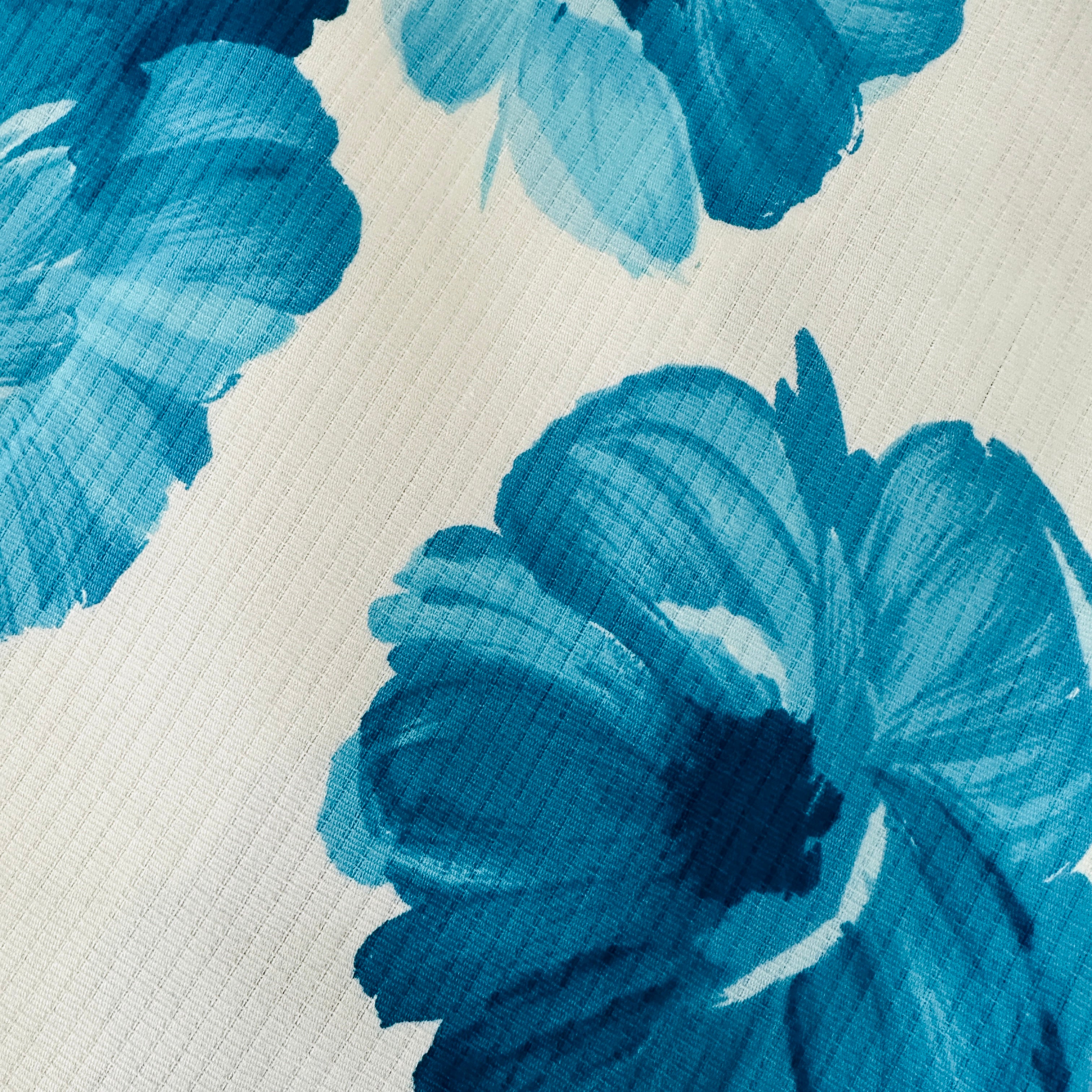 300cms Ribbed Large Bold Blue Floral Fabric