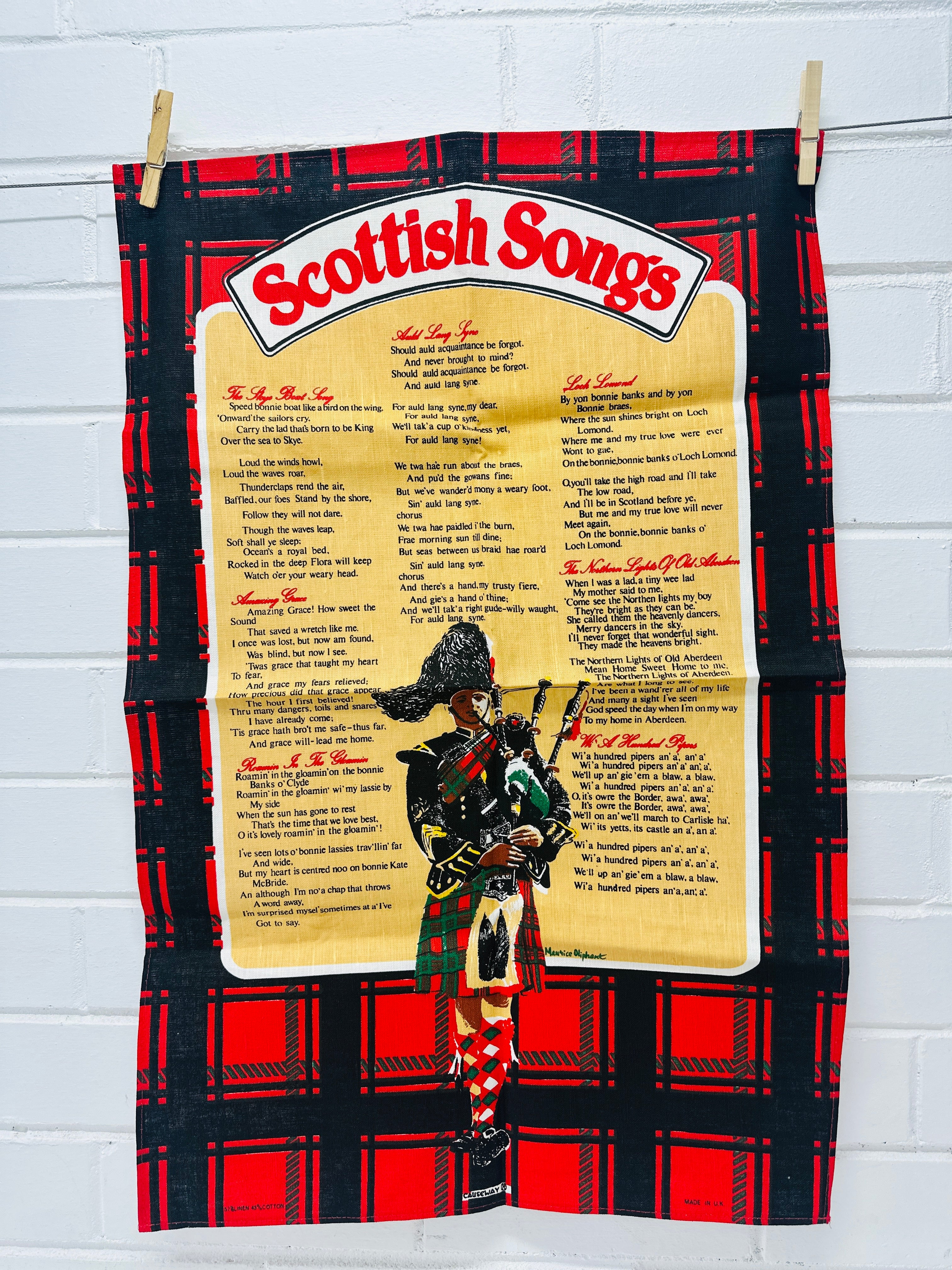 Scottish Songs UNUSED Vintage Tea Towel