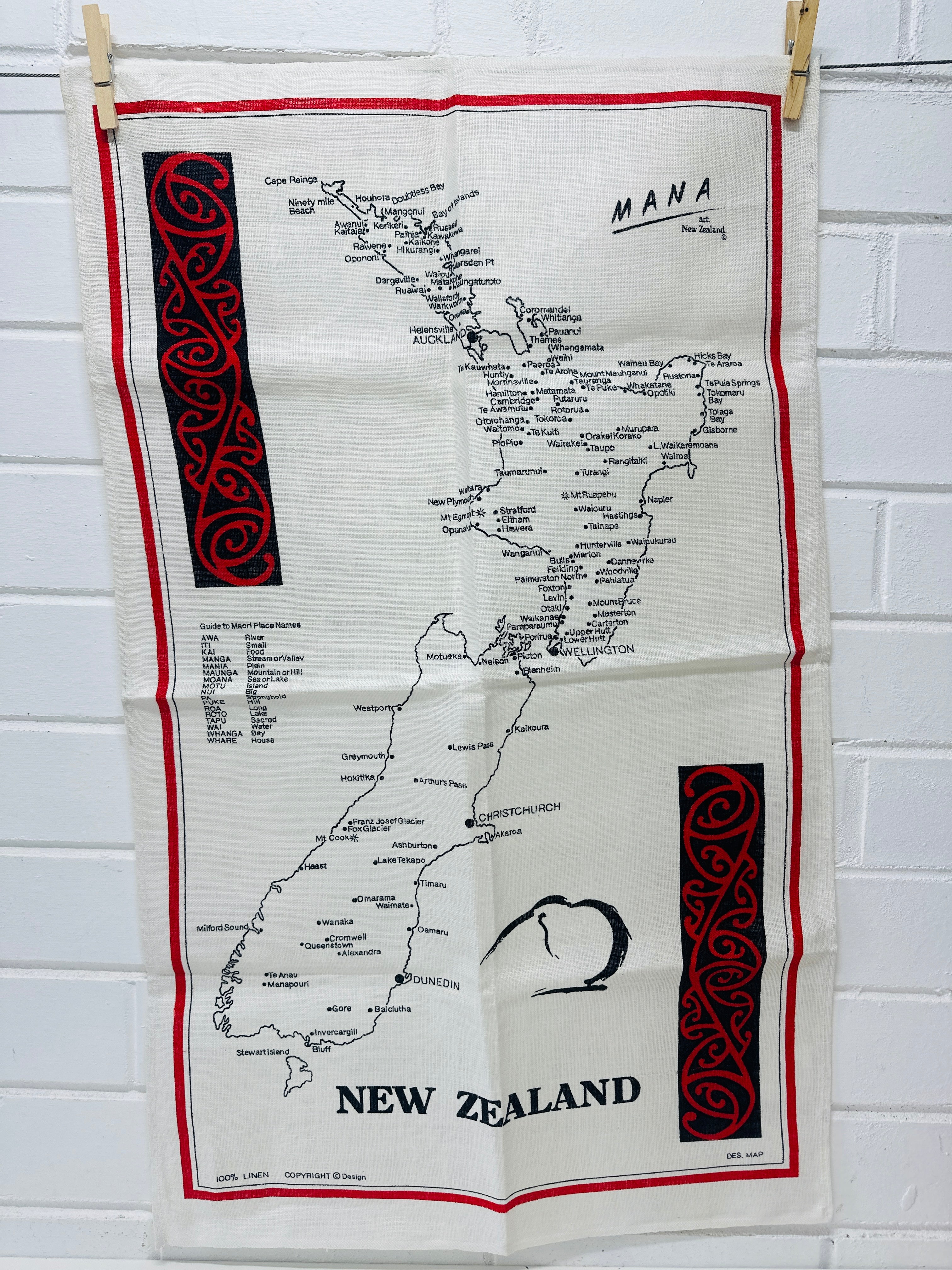 Pure Linen Vintage Tea Towel New Zealand Unused