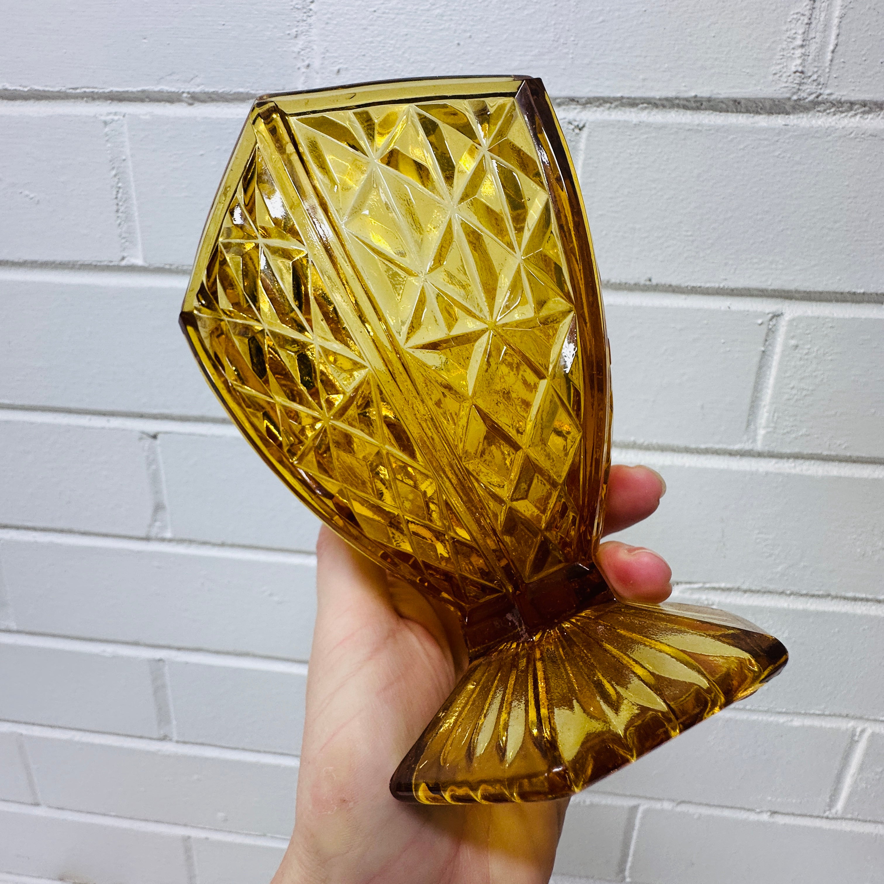 AMBER Glass Vase Vintage Retro