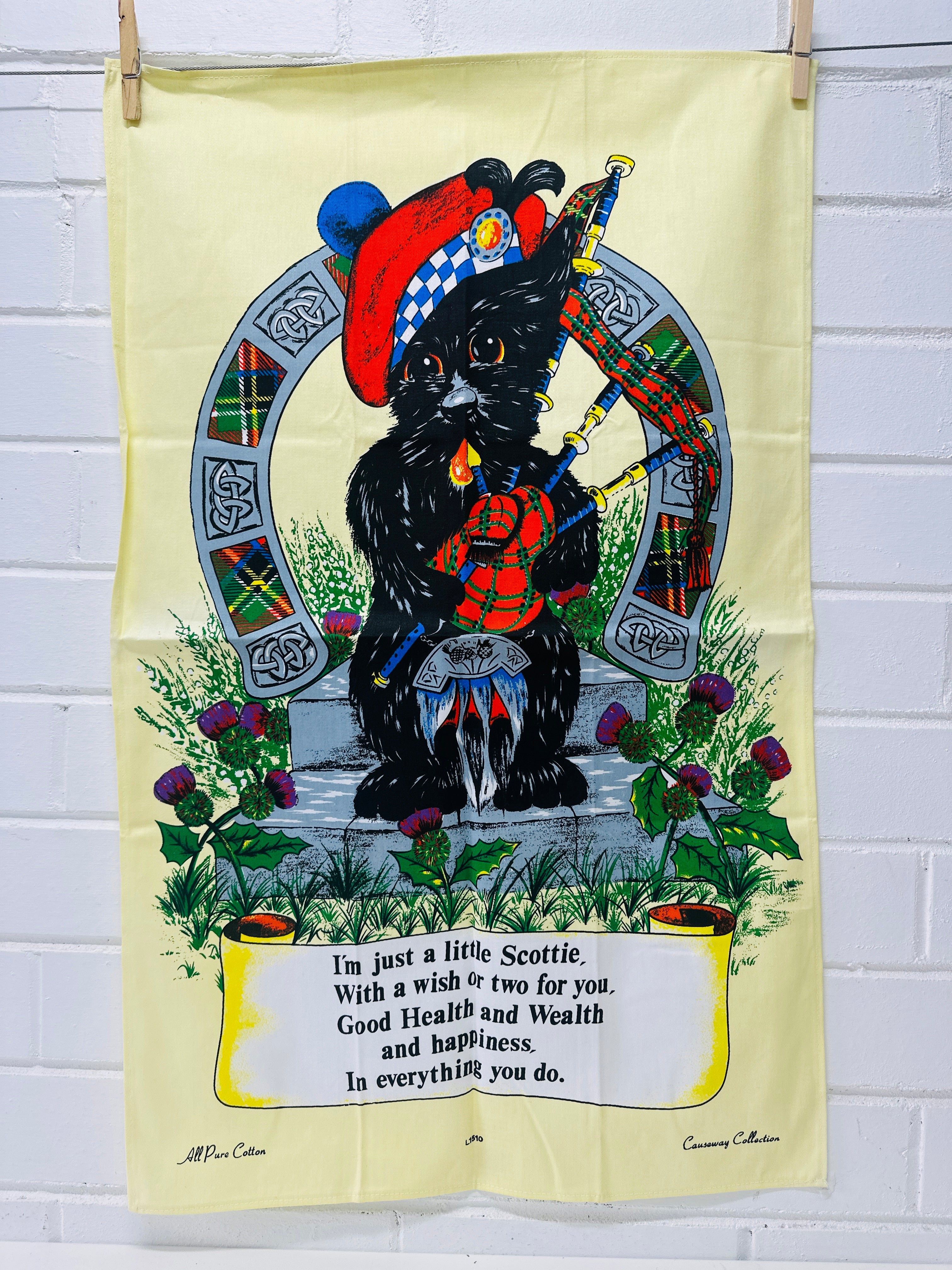 Pure Cotton Scottish Dog Vintage Tea Towel