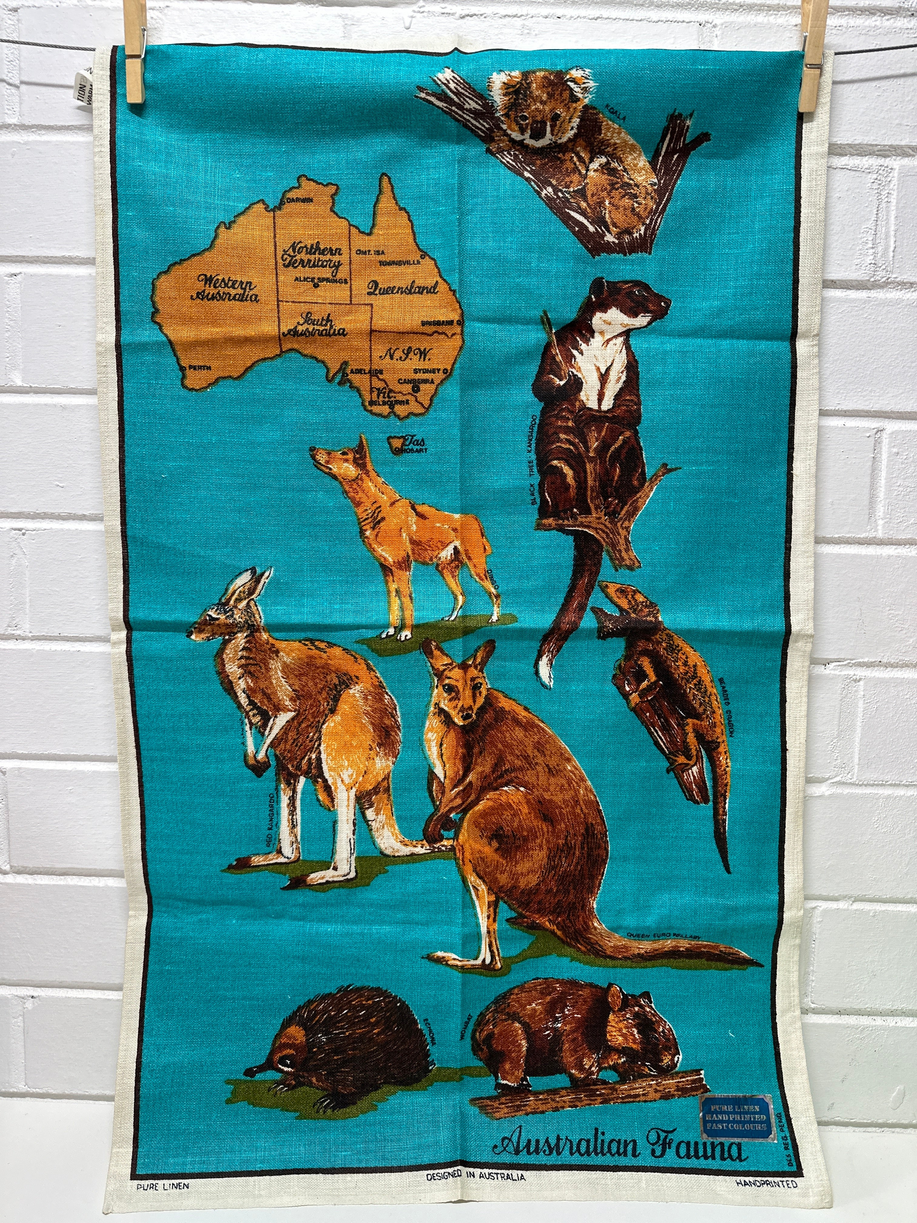 UNUSED Vintage Linen Australian Fauna TEA TOWEL