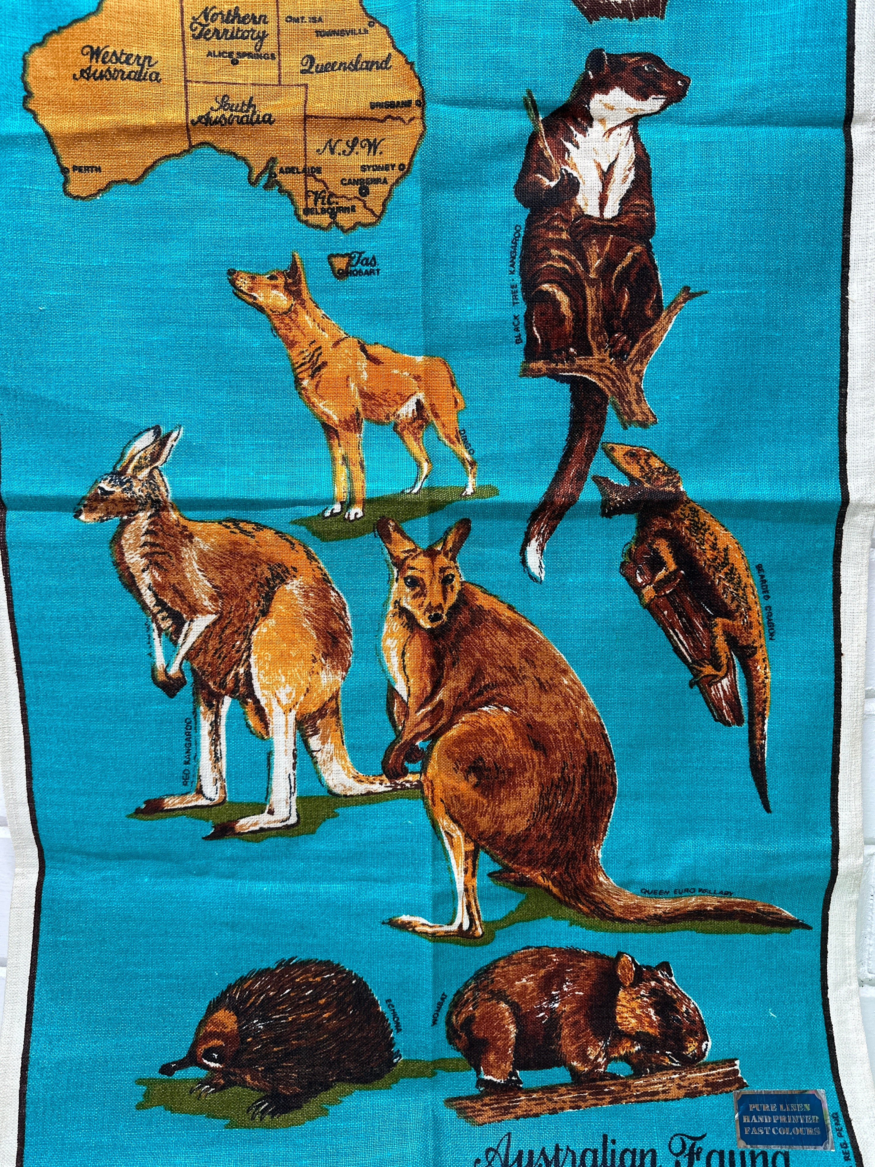 UNUSED Vintage Linen Australian Fauna TEA TOWEL