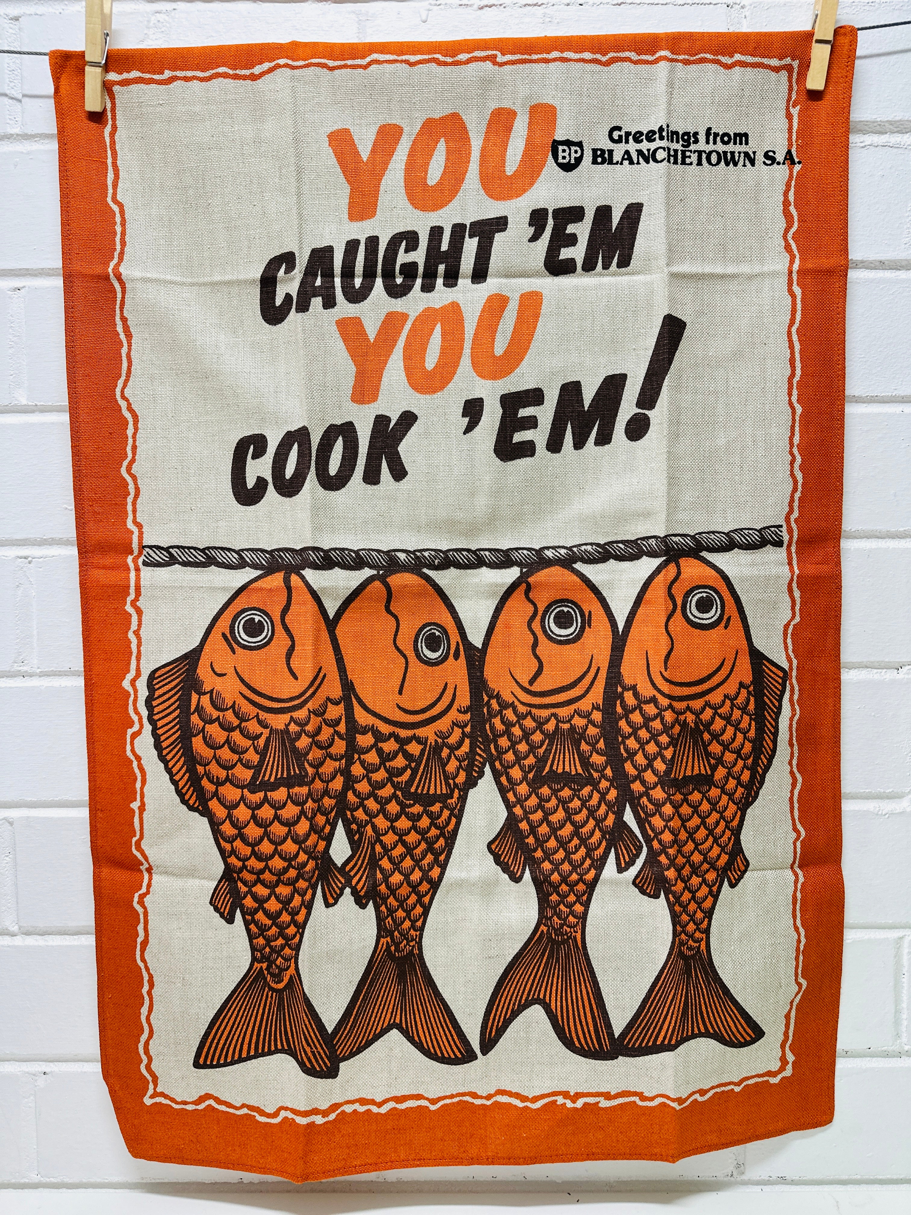 UNUSED Blanchetown SA Fish TEA TOWEL