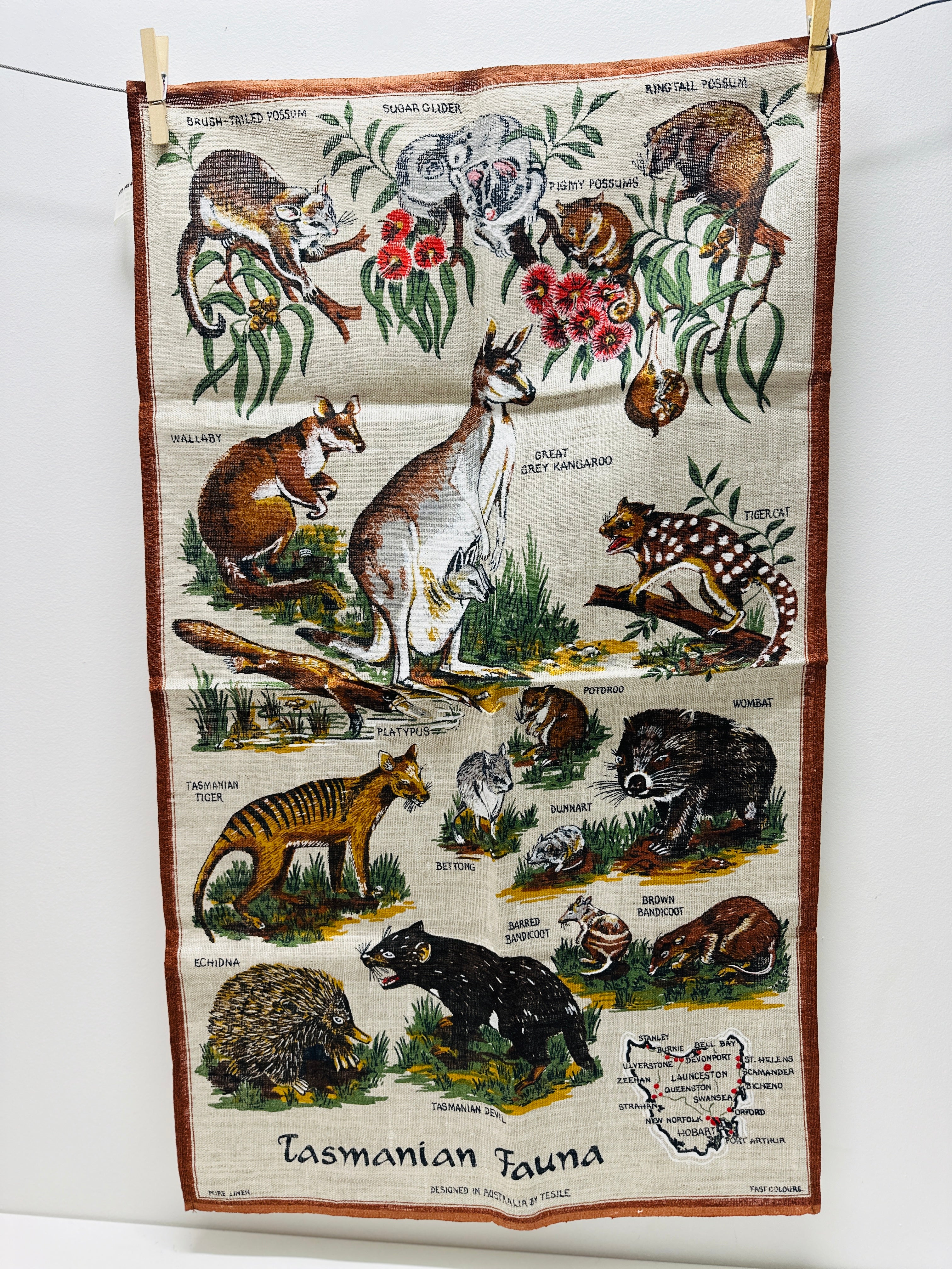TASMANIA Fauna Linen Tea Towel