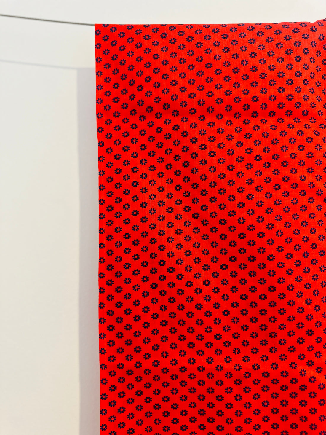 300cms Red & Navy Cotton Fabric LOVELY