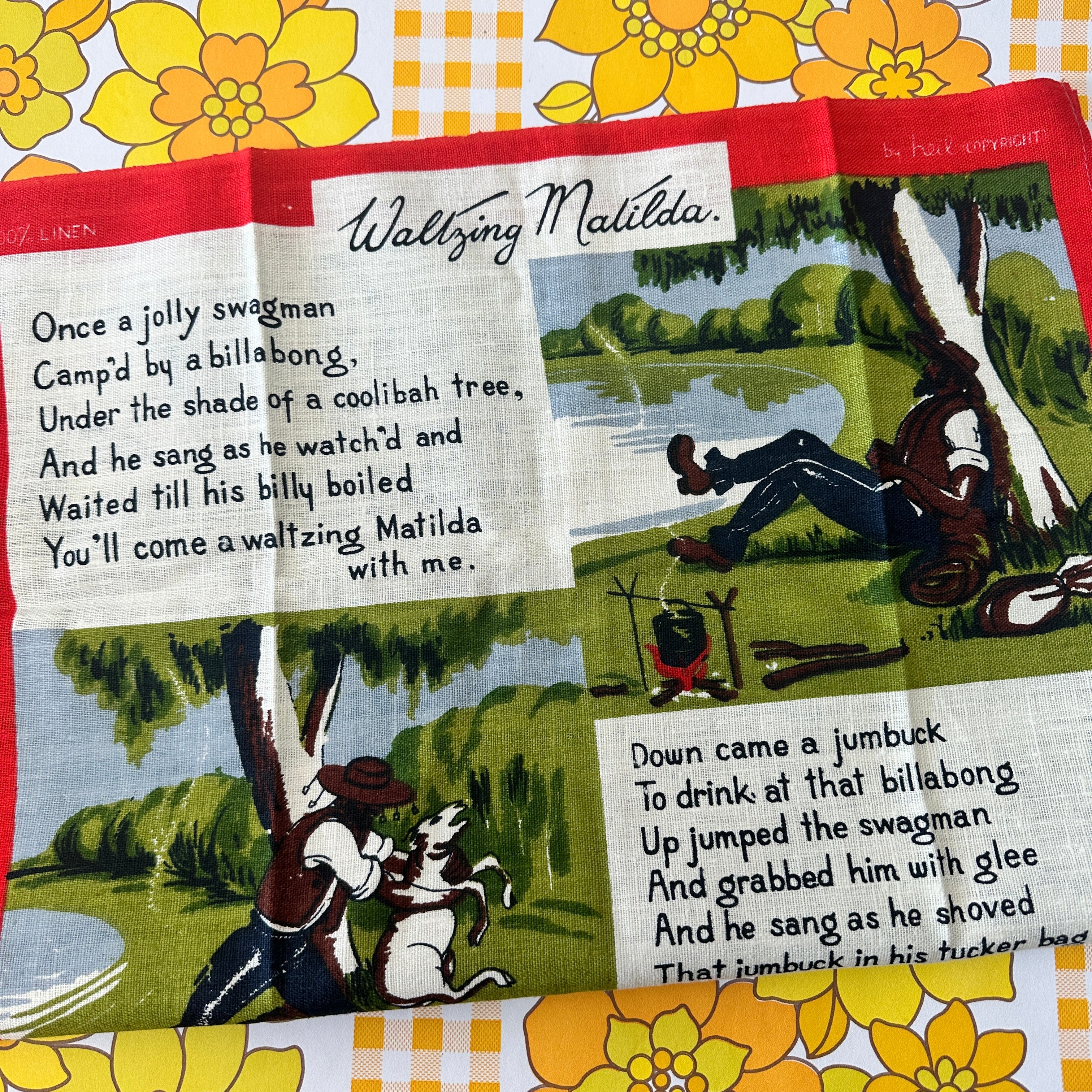 Waltzing Matilda Vintage Linen Tea Towel