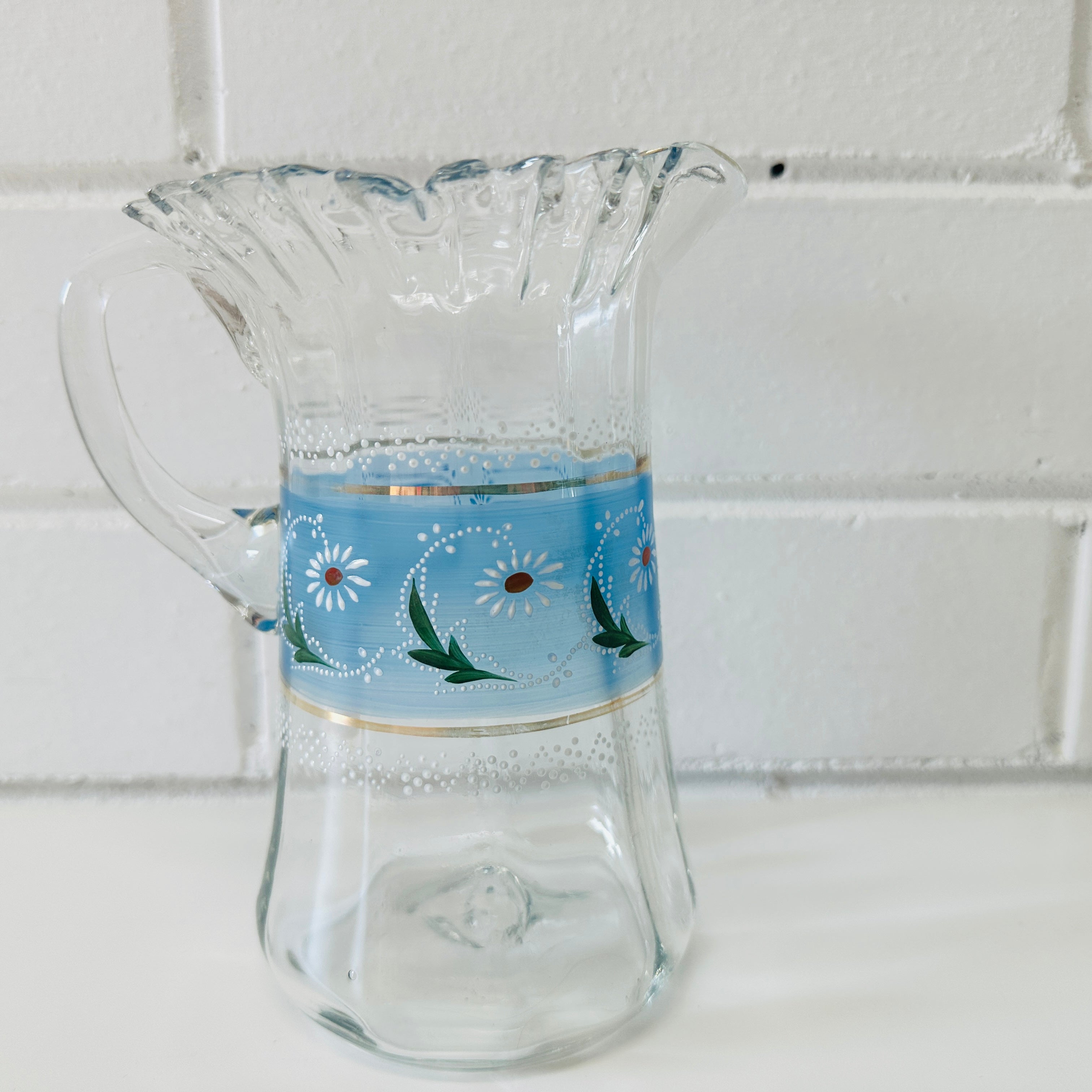 Ruffled Glass Jug Vintage Charming