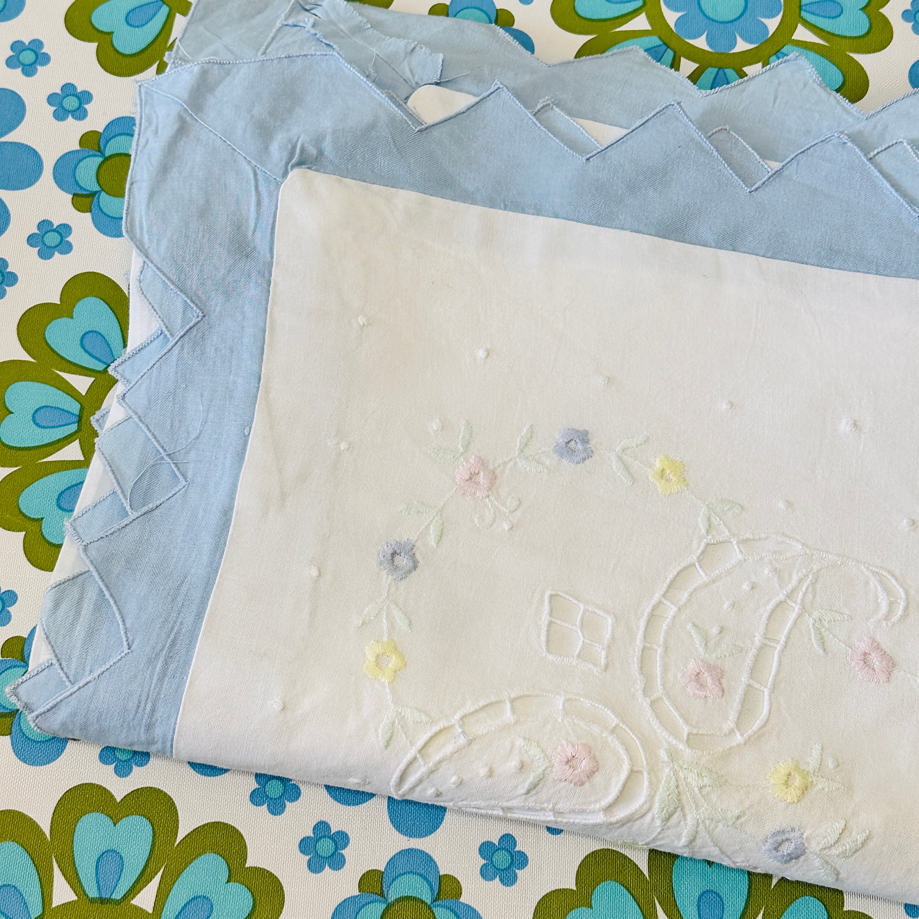 Pair of Vintage Embroidered Standard Pillow Cases