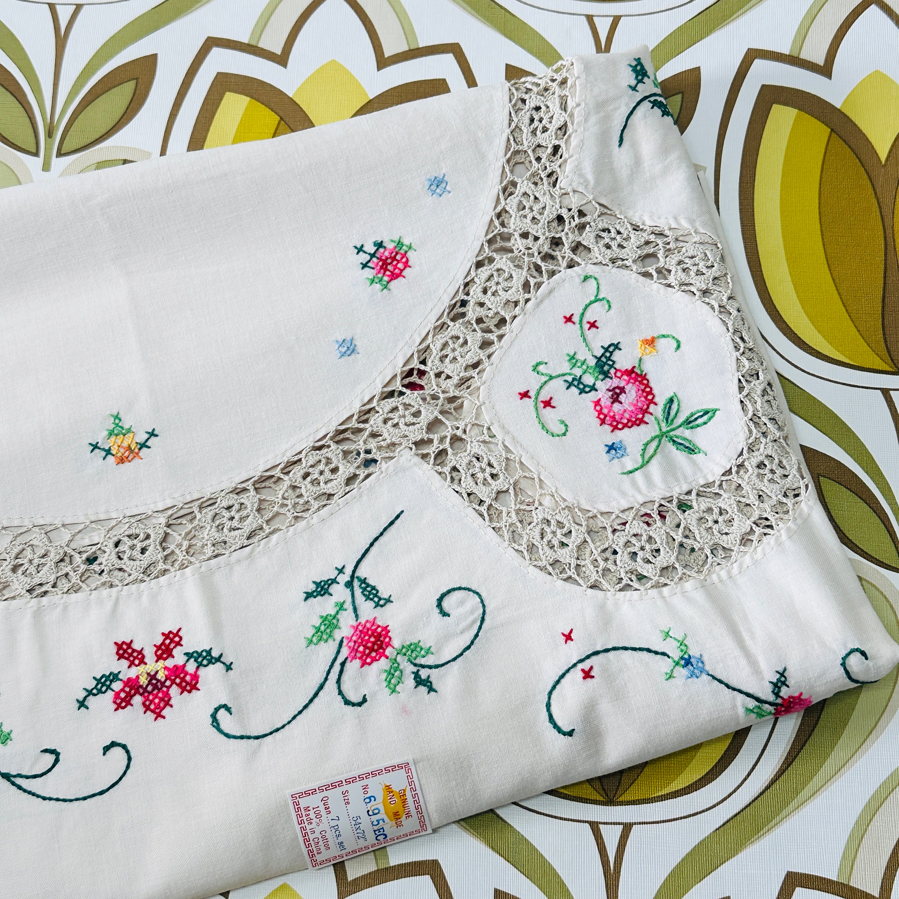 Unused Embroidered Vintage Tablecloth