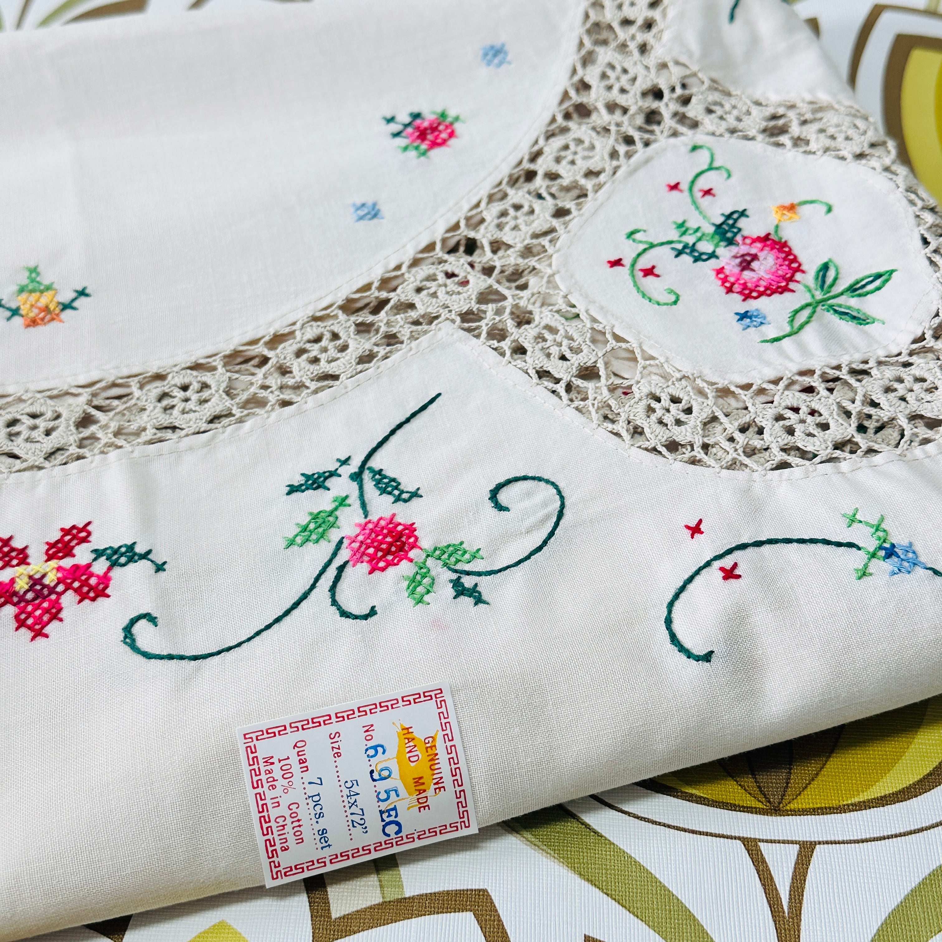 Unused Embroidered Vintage Tablecloth