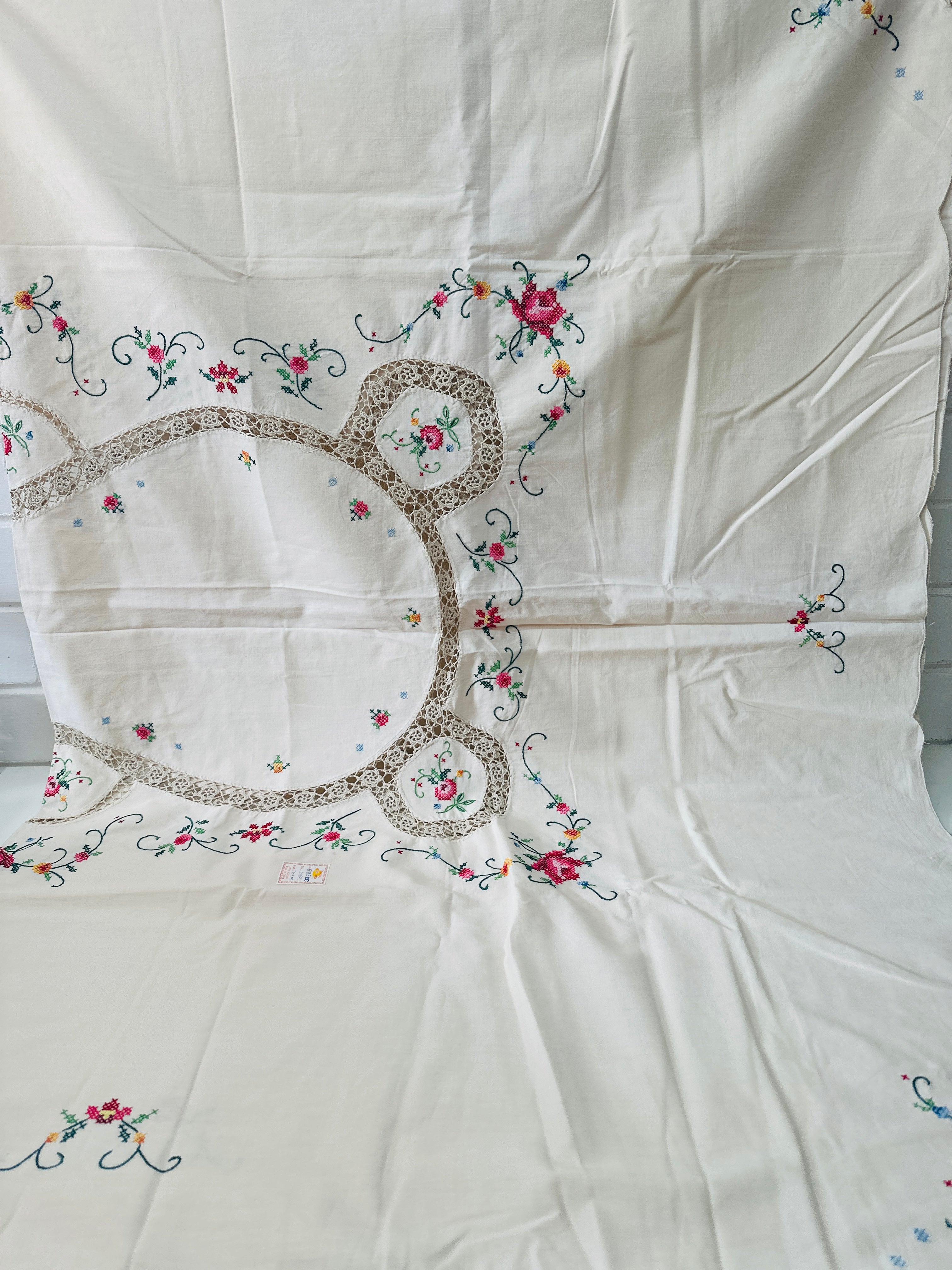 Unused Embroidered Vintage Tablecloth