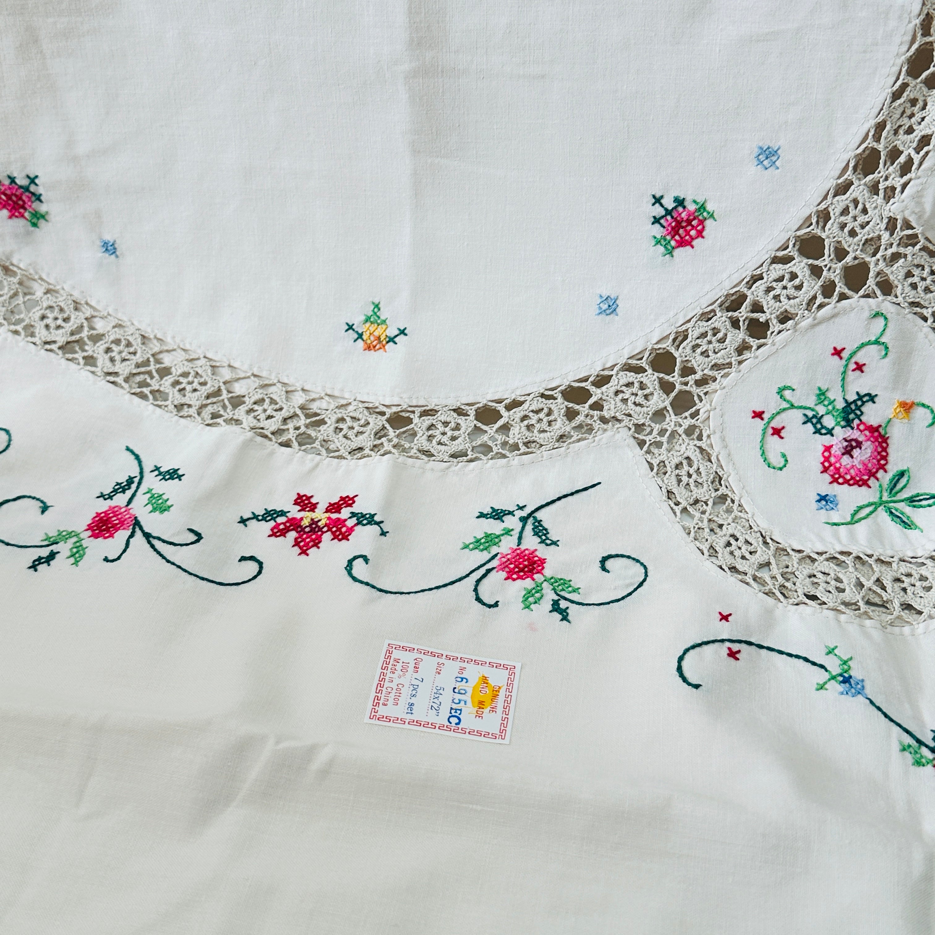 Unused Embroidered Vintage Tablecloth